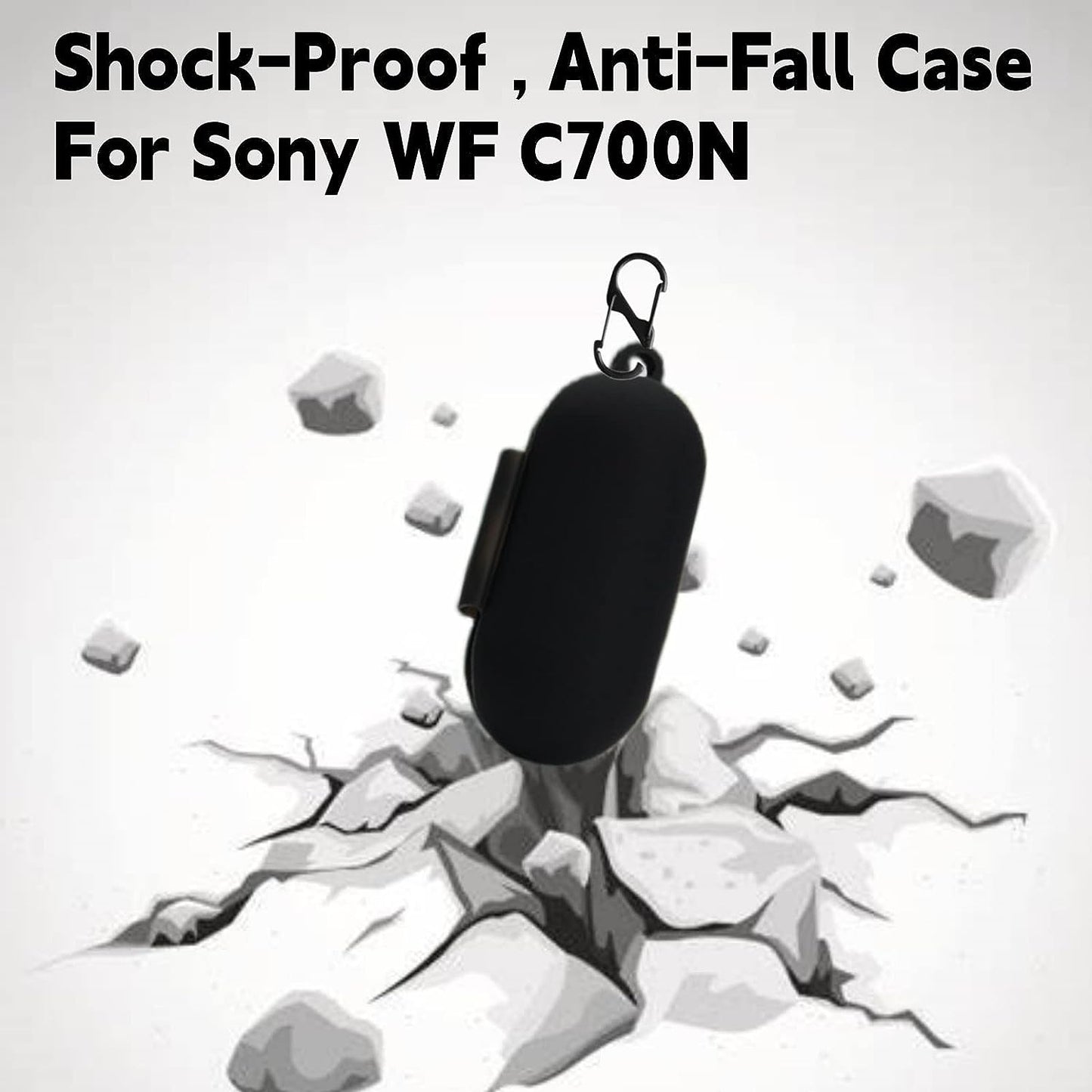 2PCS Silicone Case Cover for Sony WF-C700N Silicone Case, Sony C700 Case, Sony WF C700N Case Cover with Keychain (Black+Red)  XLDK   