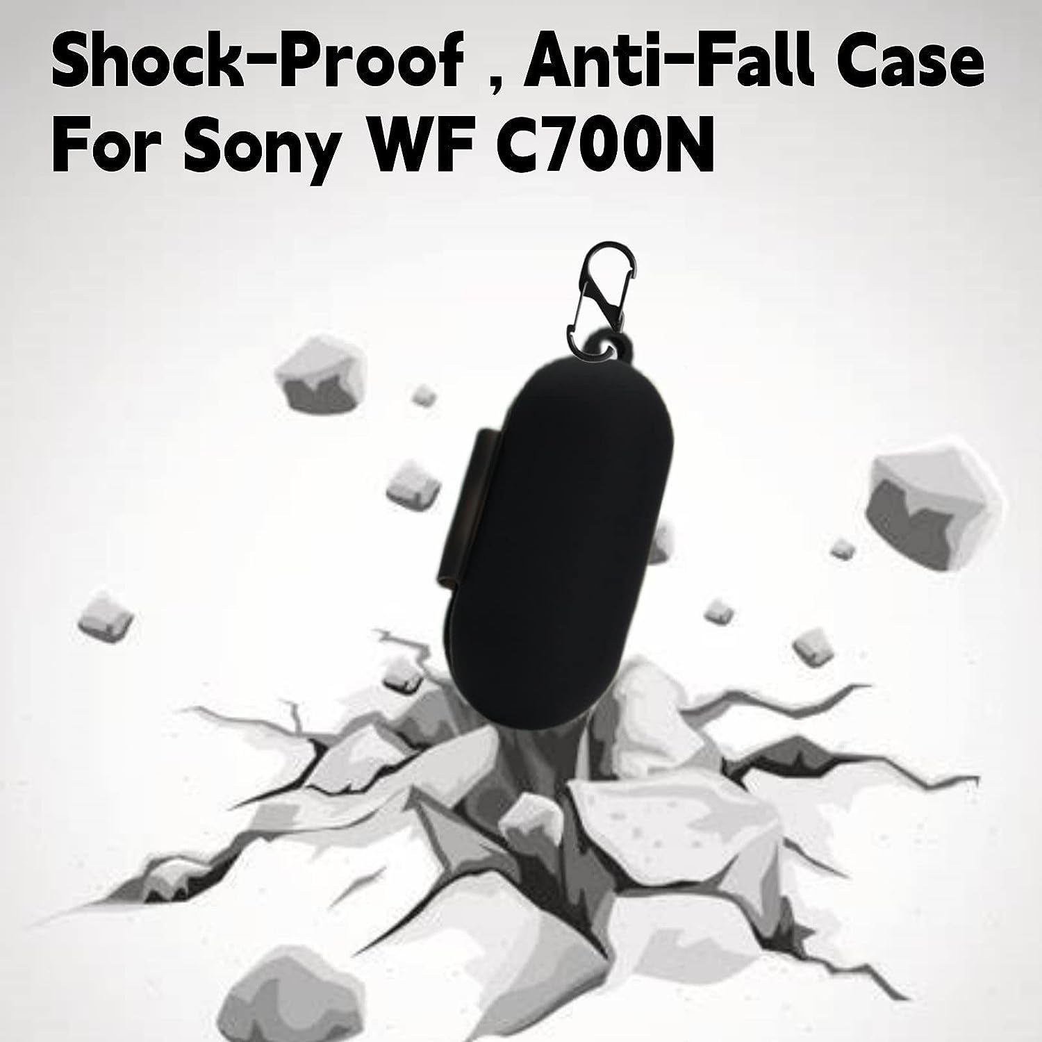 2PCS Silicone Case Cover for Sony WF-C700N Silicone Case, Sony C700 Case, Sony WF C700N Case Cover with Keychain (Black+Red)  XLDK   