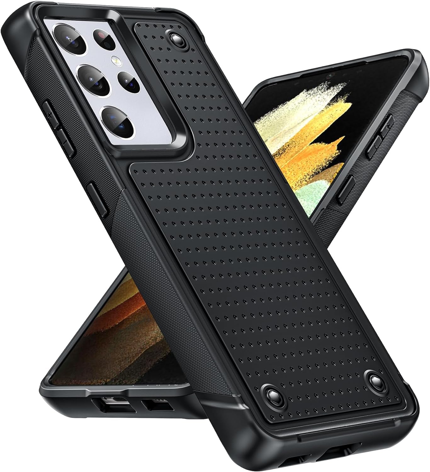 Leyi for Samsung S21 Ultra Case, Samsung Galaxy S21 Ultra Case 5G, Shockproof Heavy Duty Dual Layer Protective Hard PC Textured Back & Soft Bumper Case Cover for Galaxy S21 Ultra, Grey  LeYi Black Samsung Galaxy S21 Ultra 5G 