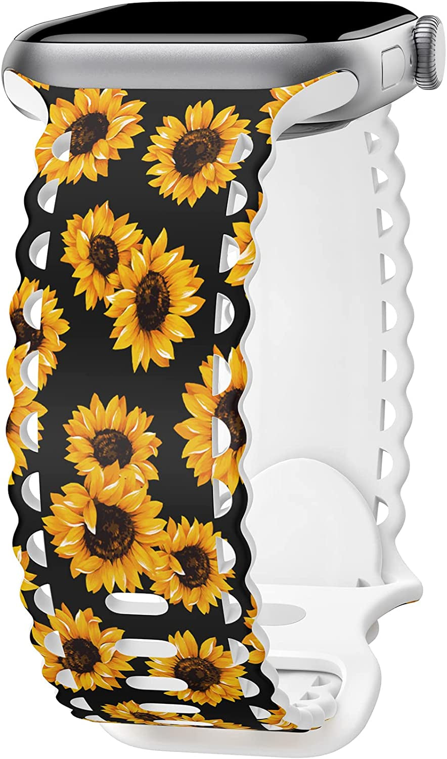 Upfurmach Compatible with Apple Watch Band 41Mm 40Mm 38Mm 49Mm 45Mm 44Mm 42Mm Women Girl, Rose Floral Print Lace Hollow-Out Soft Silicone Sport Bands for Iwatch Ultra SE Series 8 7 6 5 4 3 2 1, Rosb-38  UpfurMach B-Passion Sunflower 41mm/40mm/38mm 