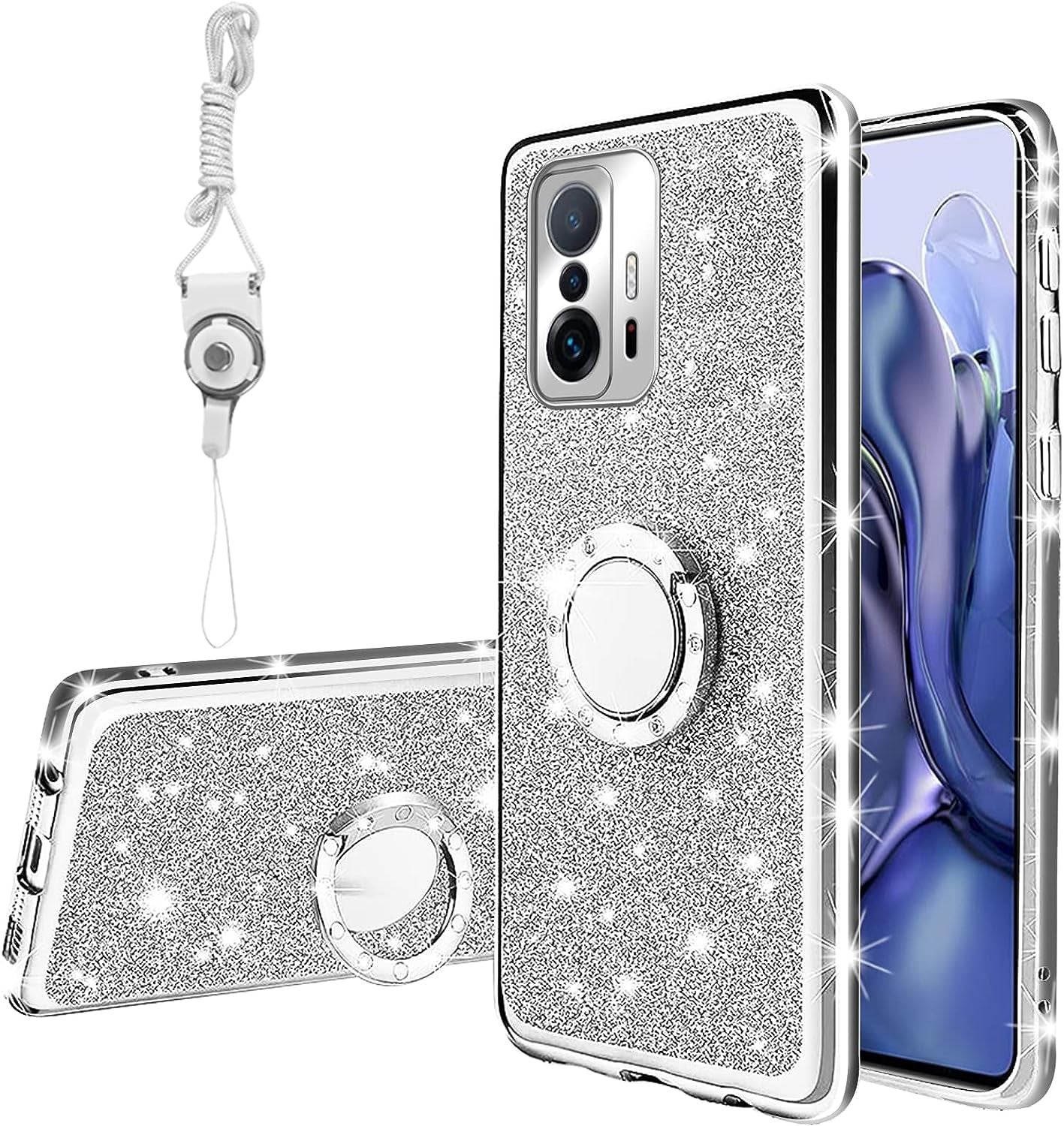 For Xiaomi Mi 11T Case, Xiaomi 11T Pro Case with Minimalist Credit Card Holder Slot TPU Soft TPU Silicone Scratch-Resistant Slim Card Slot Wallet Case Protective Cover for Xiaomi 11T Pro/Mi 11T-Purple  TSAYGFK Glitter Silver  