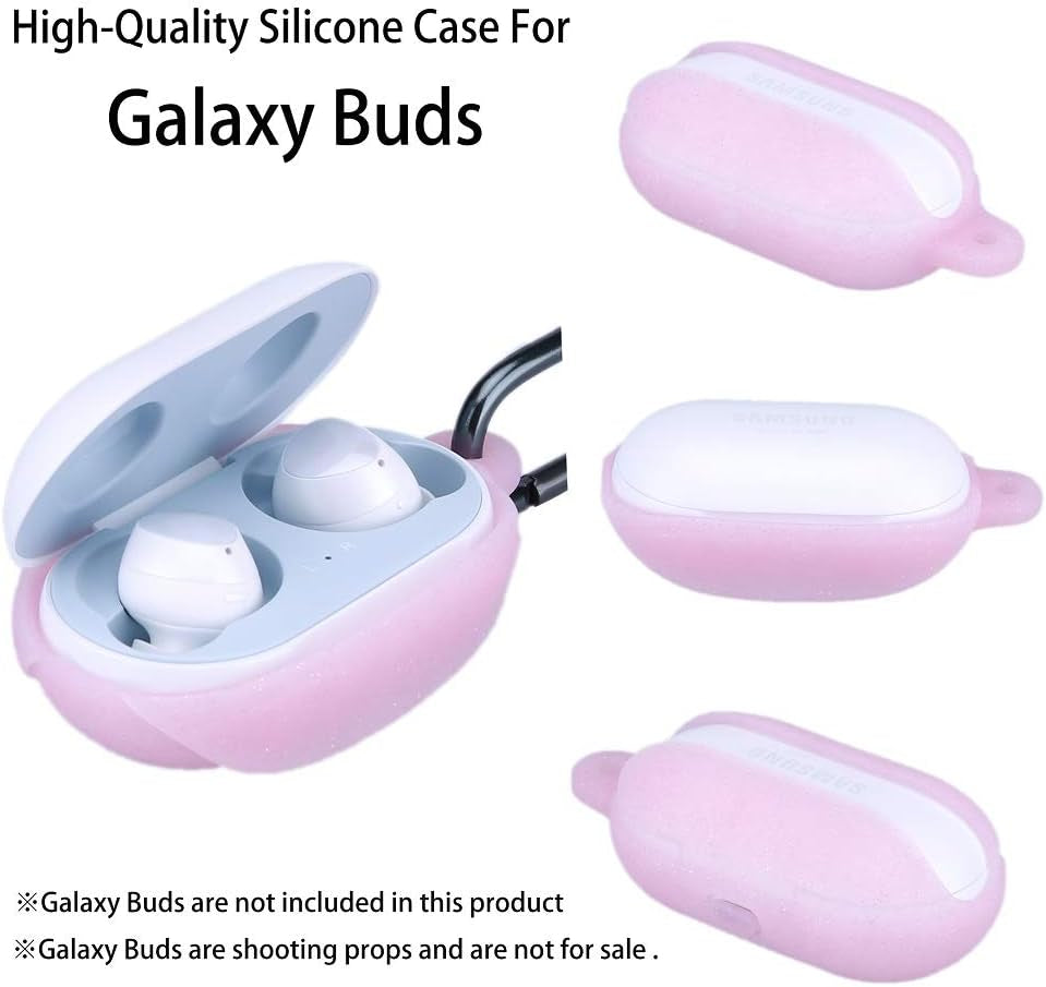 Fironst Silicone Case for Galaxy Buds (Plus), with Carabiner Protective Cover Soft and Shock Resistant Compatible with Fast Wireless Charging for Samsung Galaxy Earbuds & Buds+ 2020 (Glittery Pink)  Fironst   