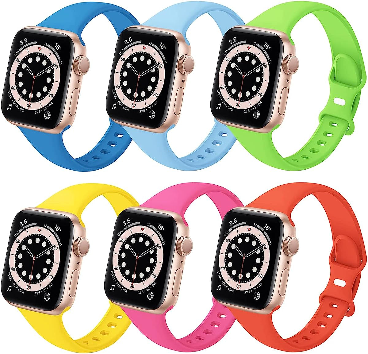 6 Pack Slim Sport Bands Compatible with Apple Watch Band 38Mm 40Mm 41Mm 42Mm 44Mm 45Mm 49Mm,Slim Soft Silicone Waterproof Strap Compatible with Iwatch Series Ultra 8 7 6 5 4 3 2 1 SE Women Men  SIV   