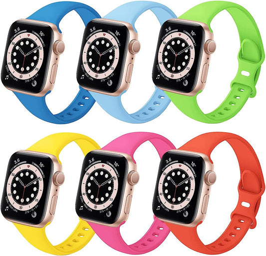 6 Pack Slim Sport Bands Compatible with Apple Watch Band 38Mm 40Mm 41Mm 42Mm 44Mm 45Mm 49Mm,Slim Soft Silicone Waterproof Strap Compatible with Iwatch Series Ultra 8 7 6 5 4 3 2 1 SE Women Men  SIV   