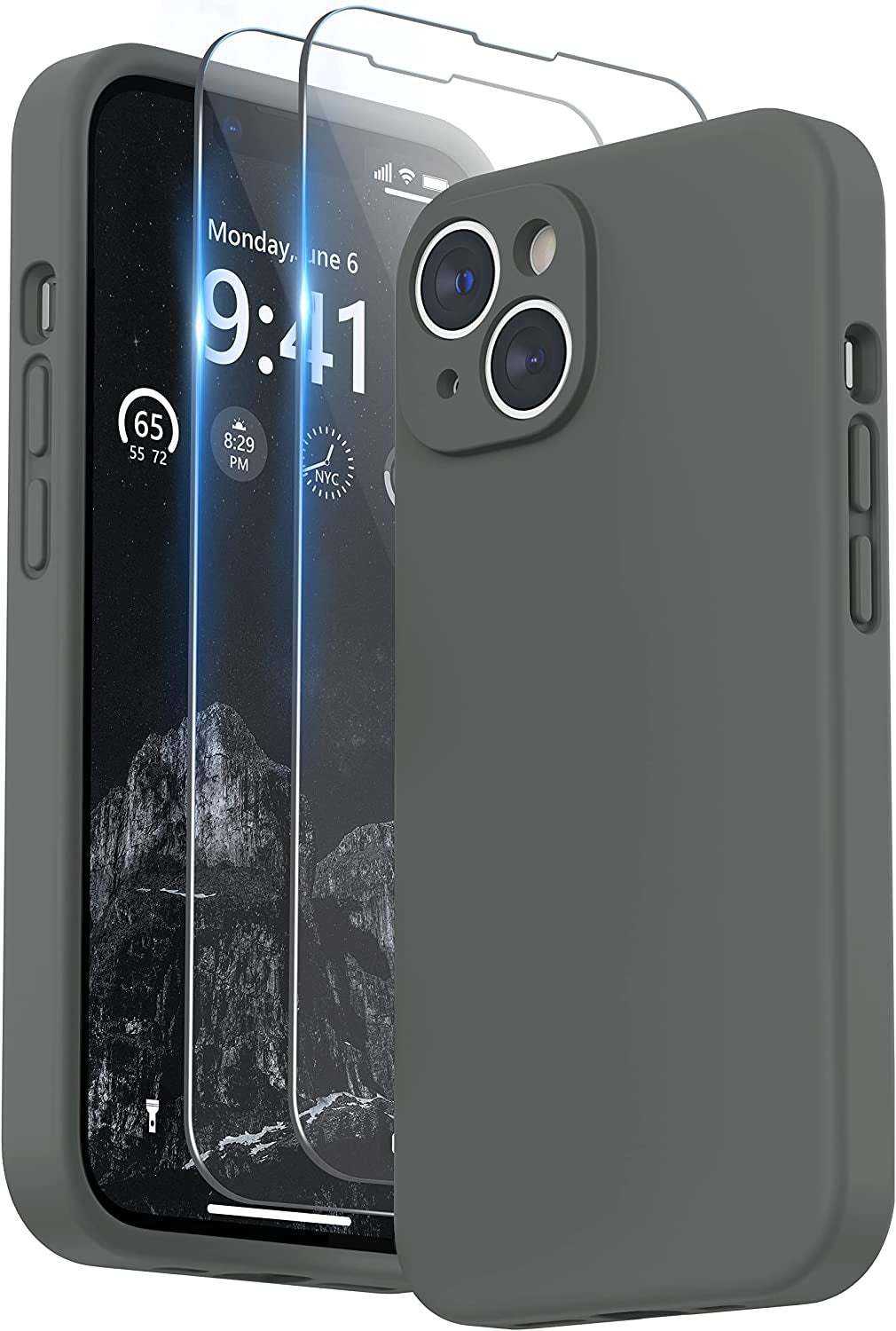 SURPHY Compatible with Iphone 14 Case with Screen Protector (Camera Protection + Soft Microfiber Lining) Liquid Silicone Phone Case 6.1 Inch 2022, Blue Jay  SURPHY Space Gray  