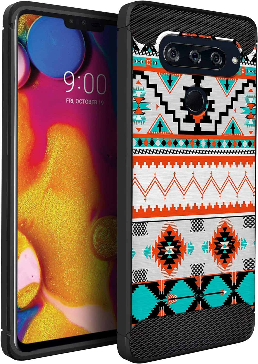 Casesondeck Case Compatible with [LG V40 Thinq] Soft TPU Bumper Cover Carbon Fiber Texture Flexible (Flowers)  CasesonDeck Western Pattern  