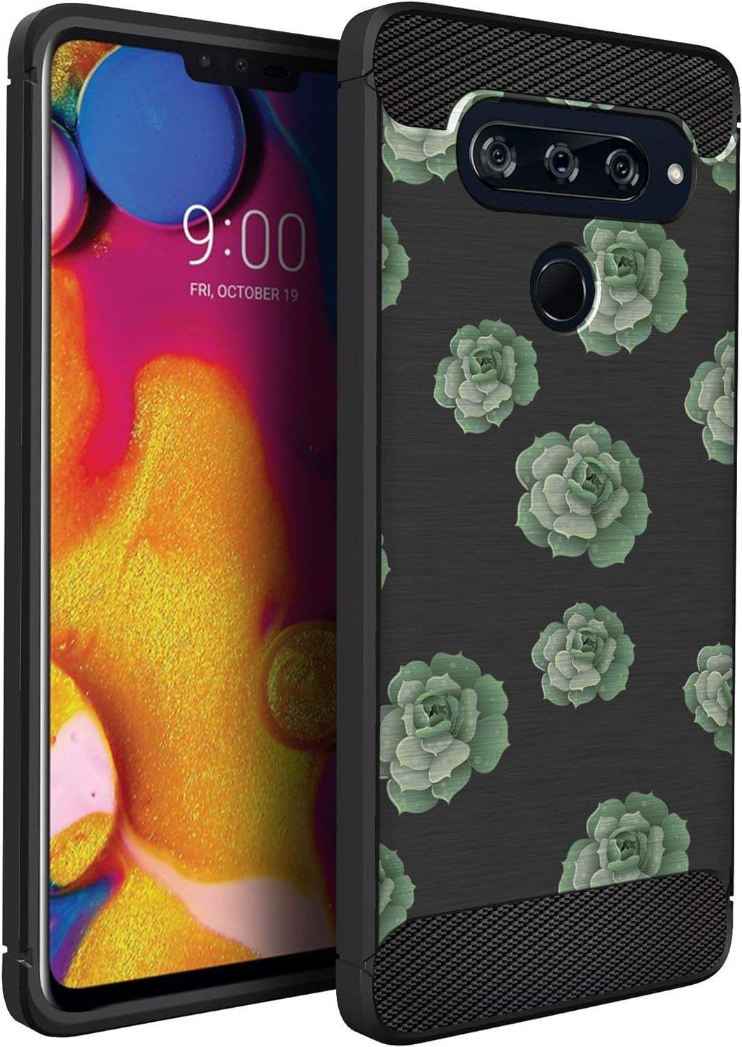 Casesondeck Case Compatible with [LG V40 Thinq] Tribal Floral Matte TPU Flexible Carbon Fiber Textured (Dreamcatcher)  CasesonDeck Succulents  