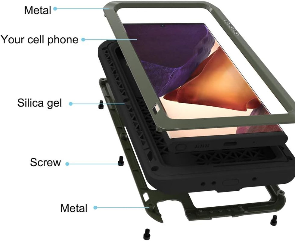 LOVE MEI Galaxy Note 20 Ultra 5G Phone Case, [Without Glass Screen Protector] Full Body Sturdy Defender Hard Cover Heavy Duty Shockproof Dustproof Metal Silicone Case for Samsung Note 20 Ultra Green  LOVE MEI   