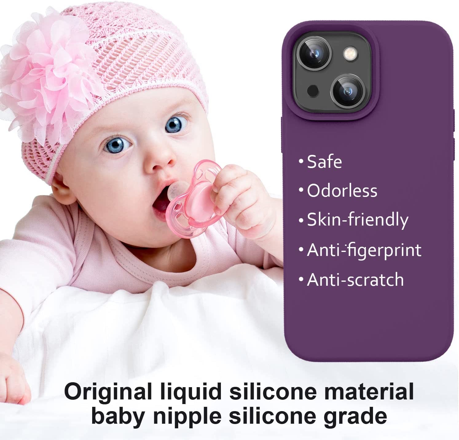 Vooii Compatible with Iphone 14 plus Case, [Upgraded Thickened Liquid Silicone] [Soft Anti-Scratch Microfiber Lining] Shockproof Full Body Protective Phone Case for Iphone 14 plus - Grape  Vooii   