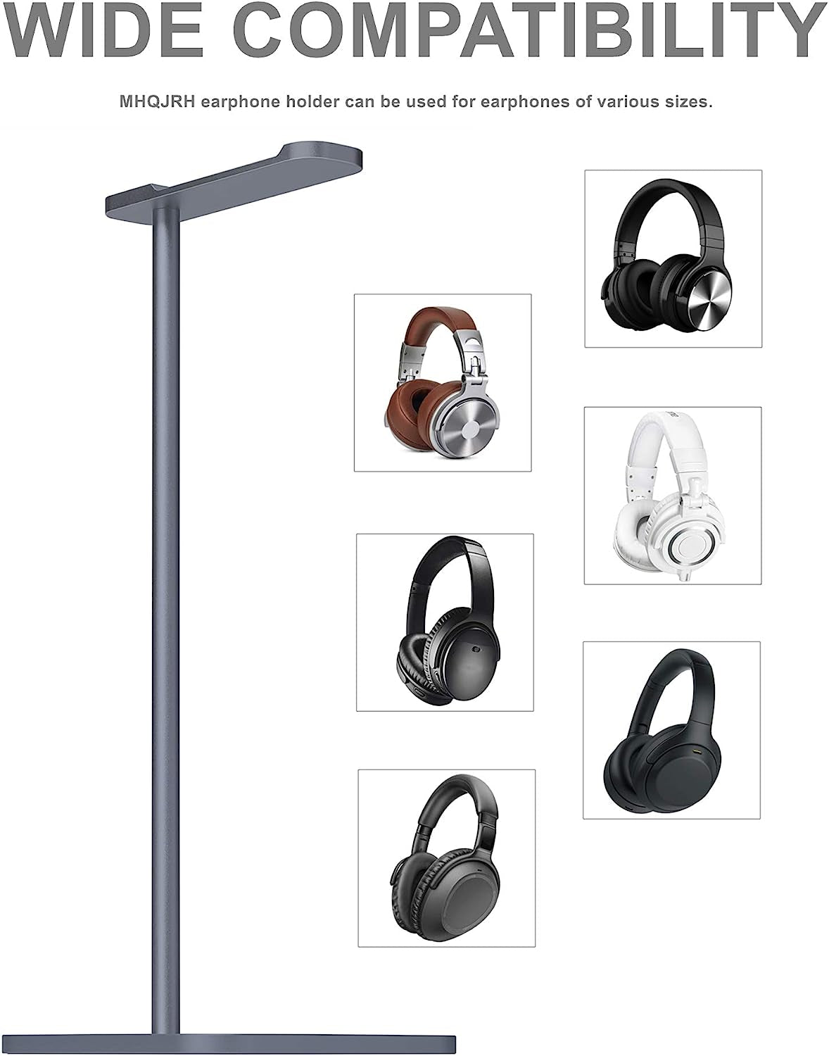 Aluminum Headphones Stand Holder, Suitable for Headphone Display Stands of All Gaming Headsets and Wireless Headset Sizes (Space Gray)  MHQJRH   
