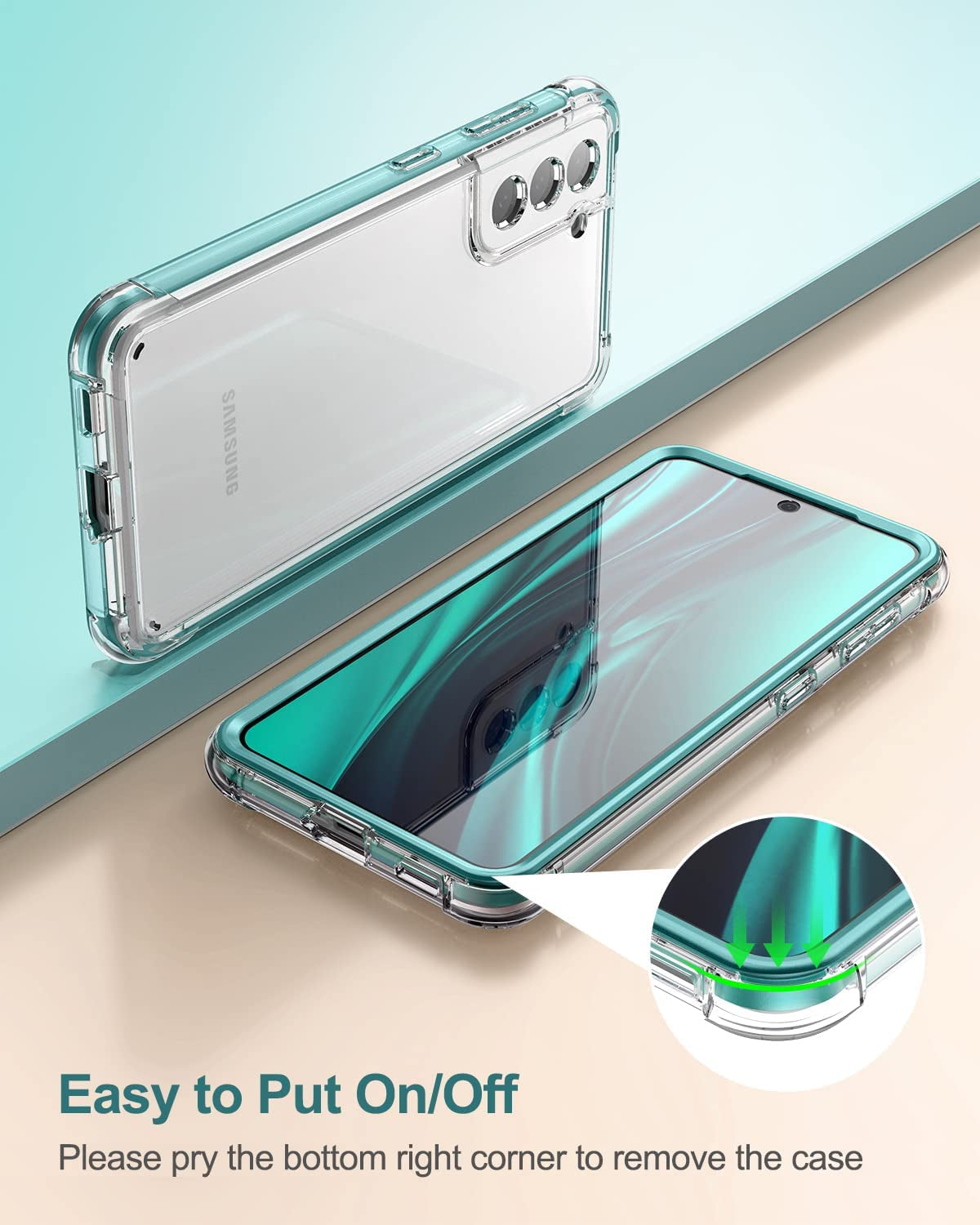 SURITCH for Samsung Galaxy S21+ plus Clear Case 6.7" (Only), [Built-In Screen Protector] Full Body Protective Hard Shell+Soft TPU Phone Case for Samsung S21 plus -(Green Edge)  SURITCH   