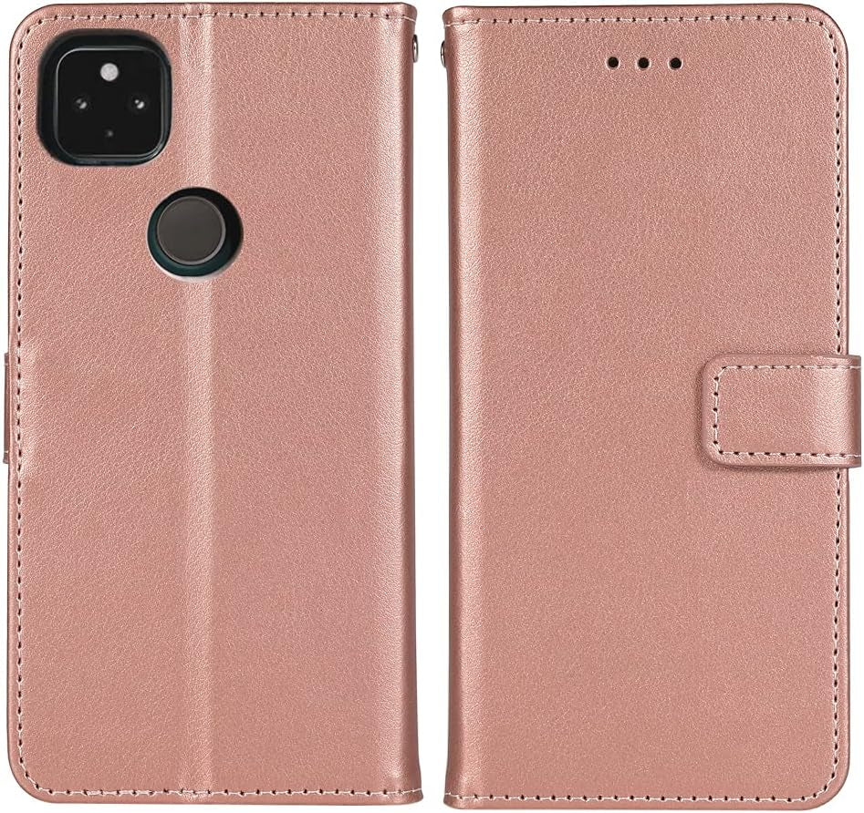 FDCWTSH Compatible with Google Pixel 4A 5G 6.2 Wallet Case Wrist Strap Lanyard Leather Flip Cover Card Holder Stand Cell Phone Cover for Pixel4A5G UW Pixel4A 5G Pixle A4 G5 Pixle 4A5G 5XL Rose Gold  FDCWTSH   