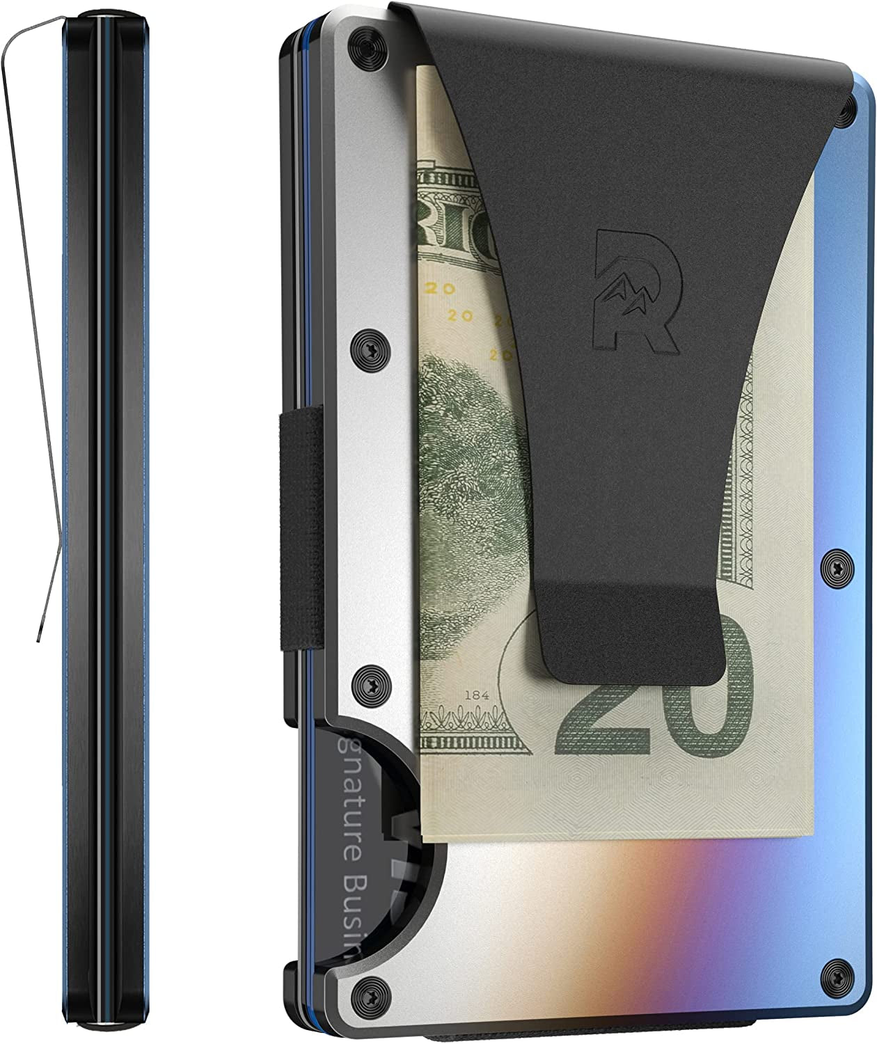 The Ridge Minimalist Slim Wallet for Men - RFID Blocking Front Pocket Credit Card Holder - Metal Wallet for Men with Money Clip (Gunmetal)  The Ridge Burnt Titanium  