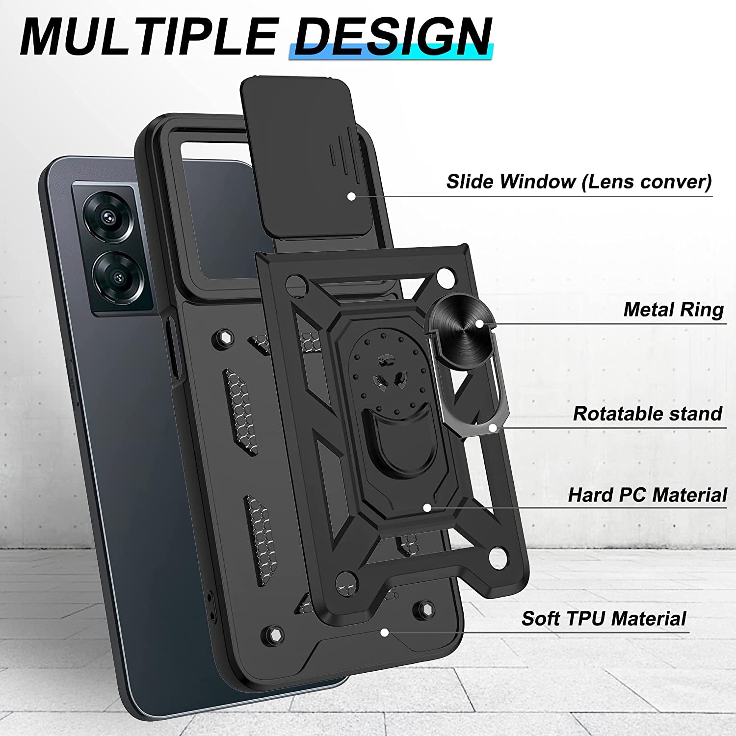 ATUMP for Oneplus Nord N300 5G Case with HD Screen Protector, Heavy Duty Shockproof with 360° Rotation Metal Kickstand [Military Grade] Protective Case for Oneplus Nord N300 5G, Black  Atump   