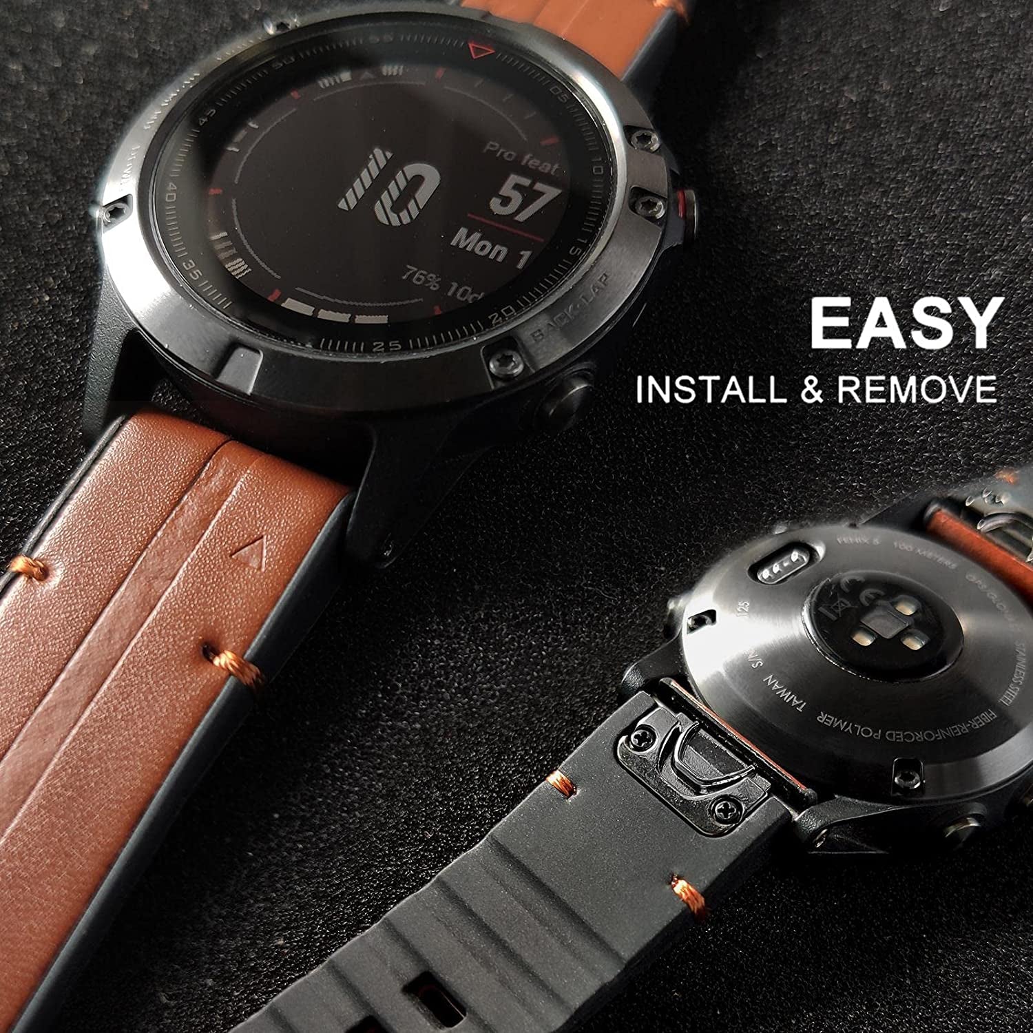 Abanen Leather Watch Bands for Fenix 6 / Fenix 5 / Fenix 7, Quickfit 22Mm Soft Genuine Leather with Silicone Sweatproof Wrist Strap for Garmin Fenix 6 Pro/Sapphire,Instinct, EPIX 2,Approach S62/S60  Abanen   