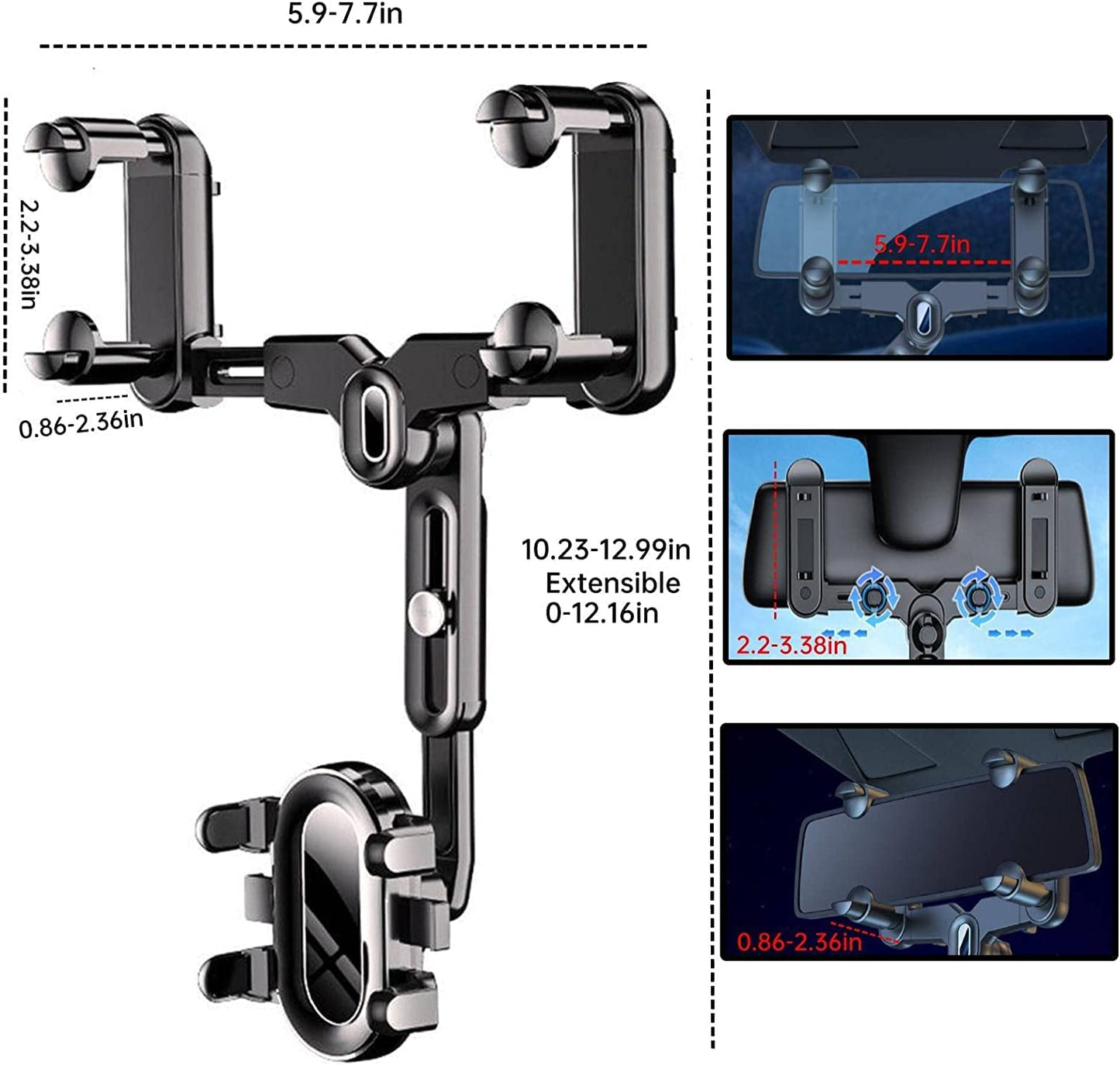 2023 Rearview Mirror Phone Mount for Car,[Big Rear Mirrors Friendly] Rear View Mirror Phone Holder,Universal Multifunctional Adjustable Car Phone Holder Mount Fit All Mobiles & Cars  Miiscase   