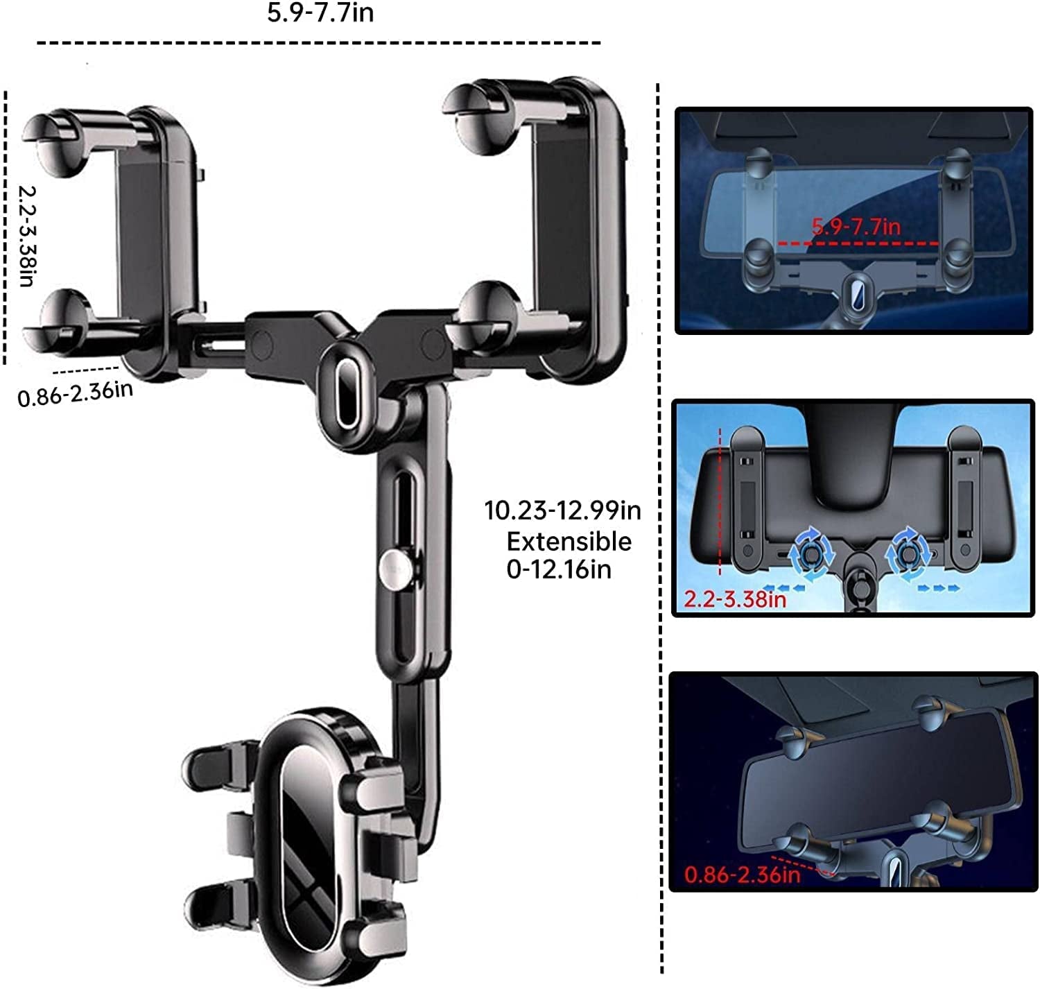 2023 Rearview Mirror Phone Mount for Car,[Big Rear Mirrors Friendly] Rear View Mirror Phone Holder,Universal Multifunctional Adjustable Car Phone Holder Mount Fit All Mobiles & Cars  Miiscase   