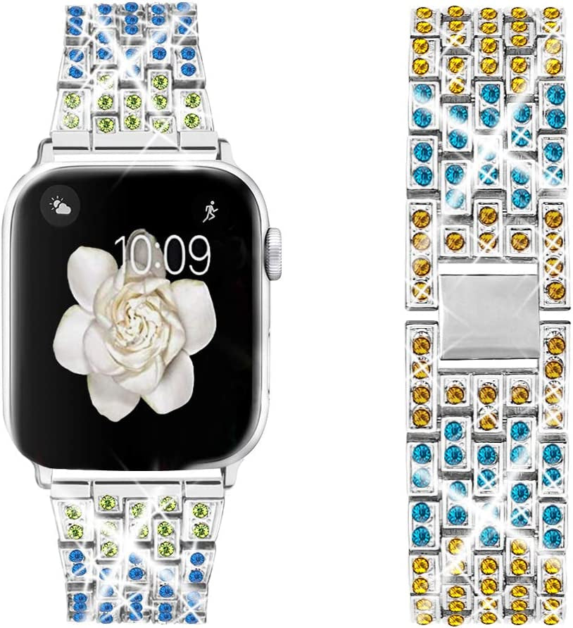 Dsytom Bing Band Compatible with Apple Watch Band 42Mm 44Mm 45Mm,Jewelry Replacement Metal Wristband Strap for Iwatch Band Series 8/7/6/5/4/3/2/1/SE Ultra(Silver)  Dsytom Colorful A 42mm/44mm/45mm 