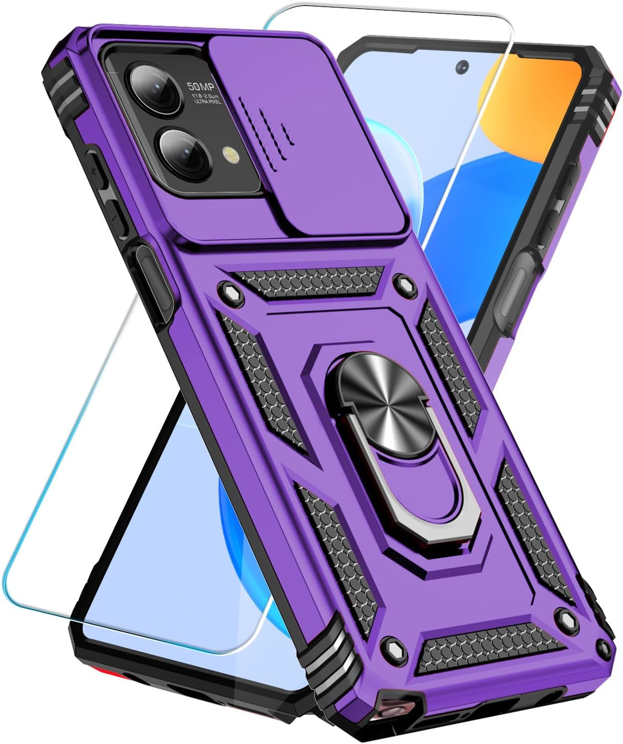 Sunstory for Motorola Moto G Stylus 5G 2023 Case with Tempered Glass Screen Protector & Slide Camera Cover & Kickstand, [Military-Grade] Phone Case for Moto G Stylus 5G 2023 (Blue)  SunStory Purple  