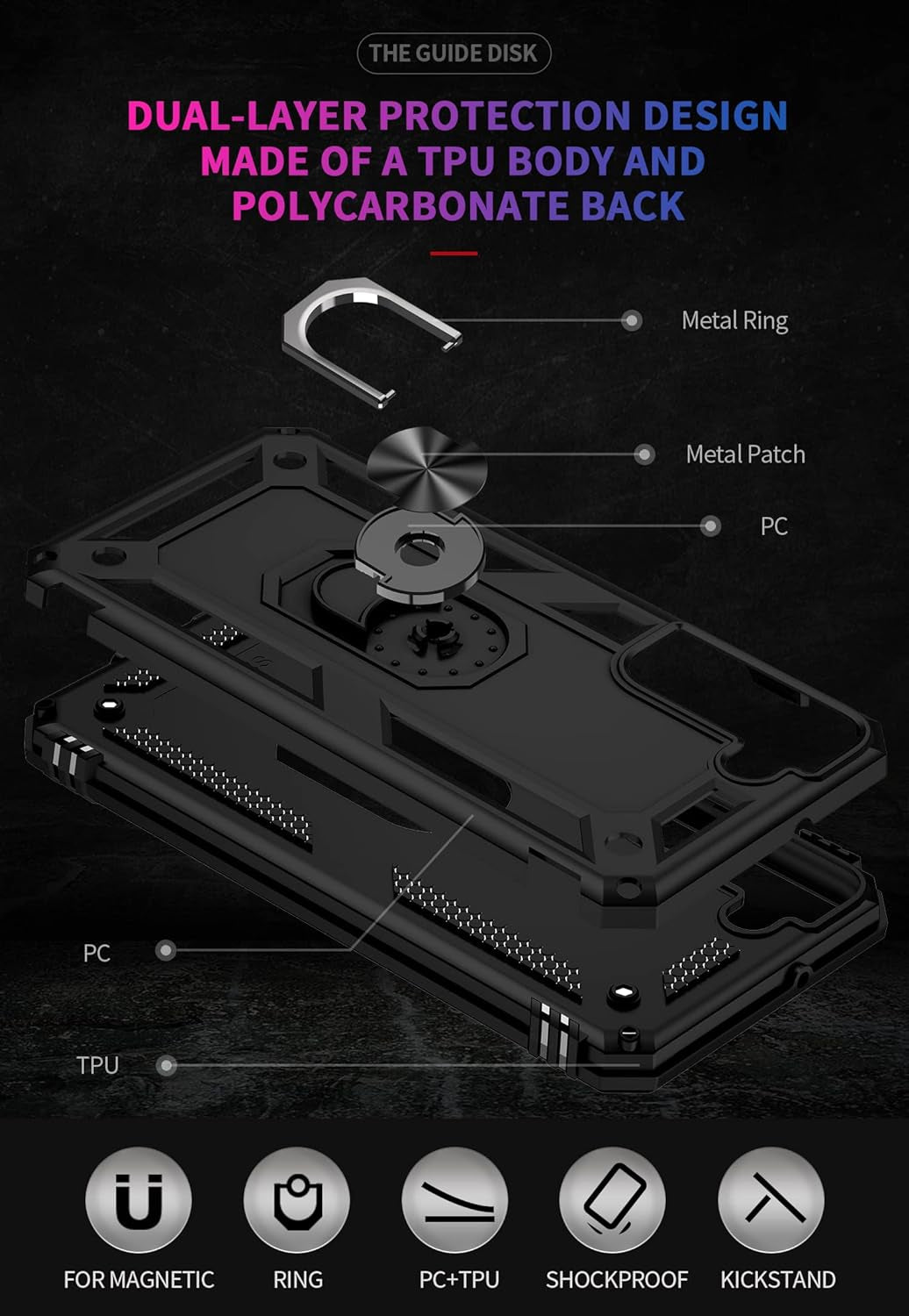 Dionsibei Military Grade Drop Impact for Samsung Galaxy S22 Case Galaxy S22 5G Case 360 Metal Rotating Ring Kickstand Holder Armor Heavy Duty Shockproof Case for Galaxy S22 Phone Case (Black)  Dionsibei   