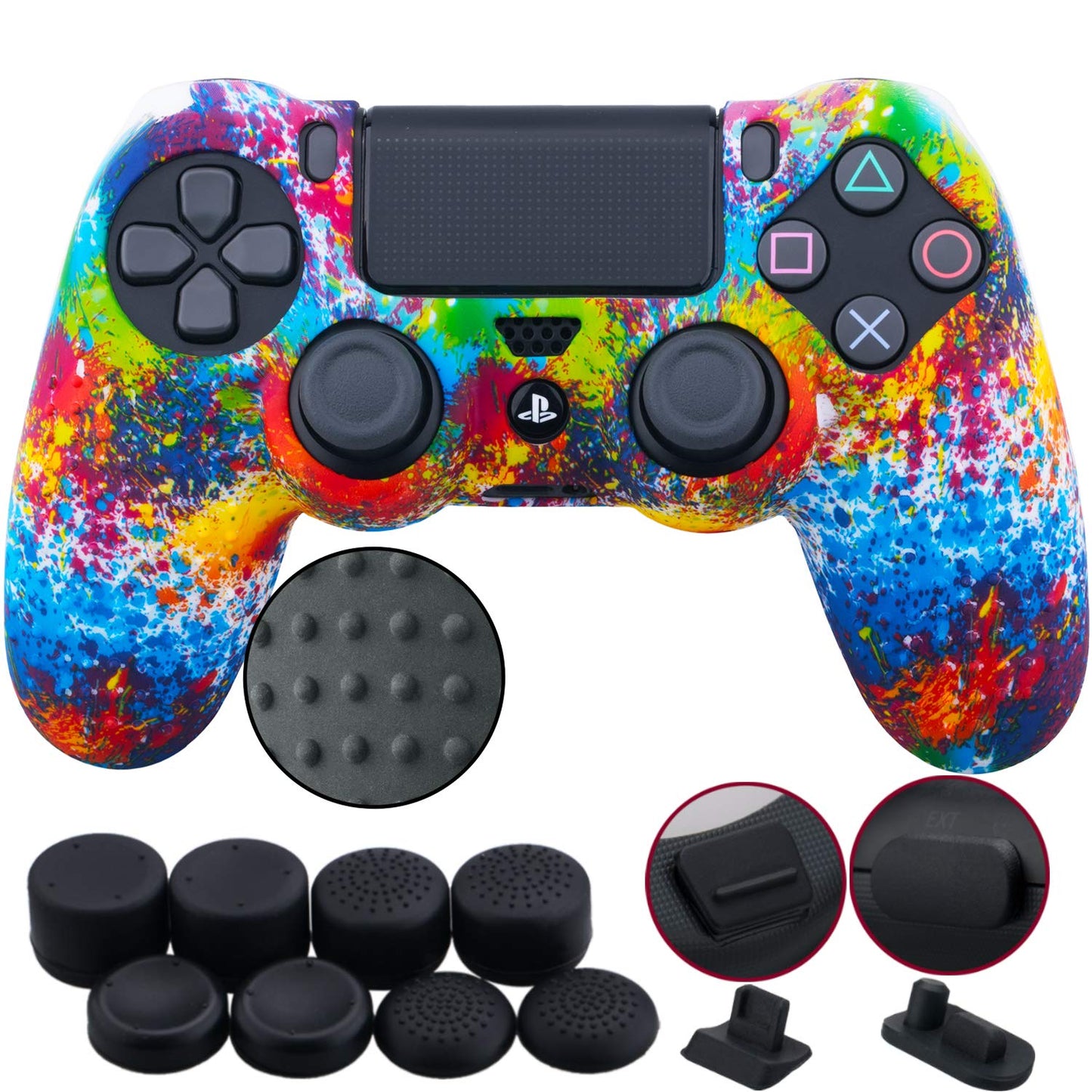 9Cdeer 1 Piece of Silicone Studded Water Transfer Protective Sleeve Case Cover Skin + 8 Thumb Grips Analog Caps + 2 Dust Proof Plugs for Ps4/Slim/Pro Dualshock 4 Controller, Skull Red  9CDeer PrintS print 