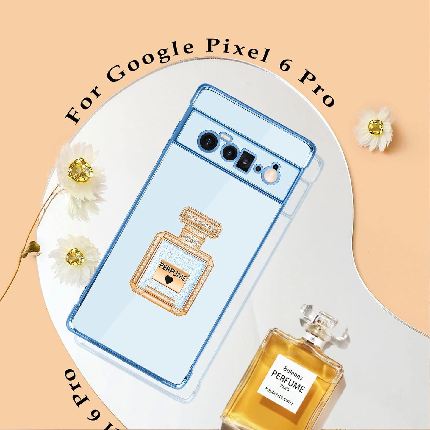 Buleens for Pixel 6 Pro Case with Metal Perfume Bottle Mirror Stand,Cute Women Girly Heart Cases for Google Pixel 6 Pro Case, Elegant Luxury Phone Cover for Pixel 6 Pro Phone Case 6.7''Sierra Blue  Buleens   