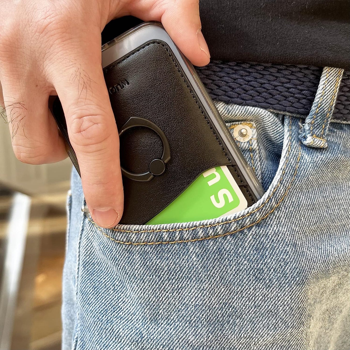 WUOJI Magnetic Leather Wallet 2 Cards Holder Stand Designed for Magsafe with Kickstand Compatible with Iphone 13 Pro Max/13/13 Pro/13 Mini & Iphone 12 Pro Max/12/12 Pro/12 Mini-Black  WUOJI   