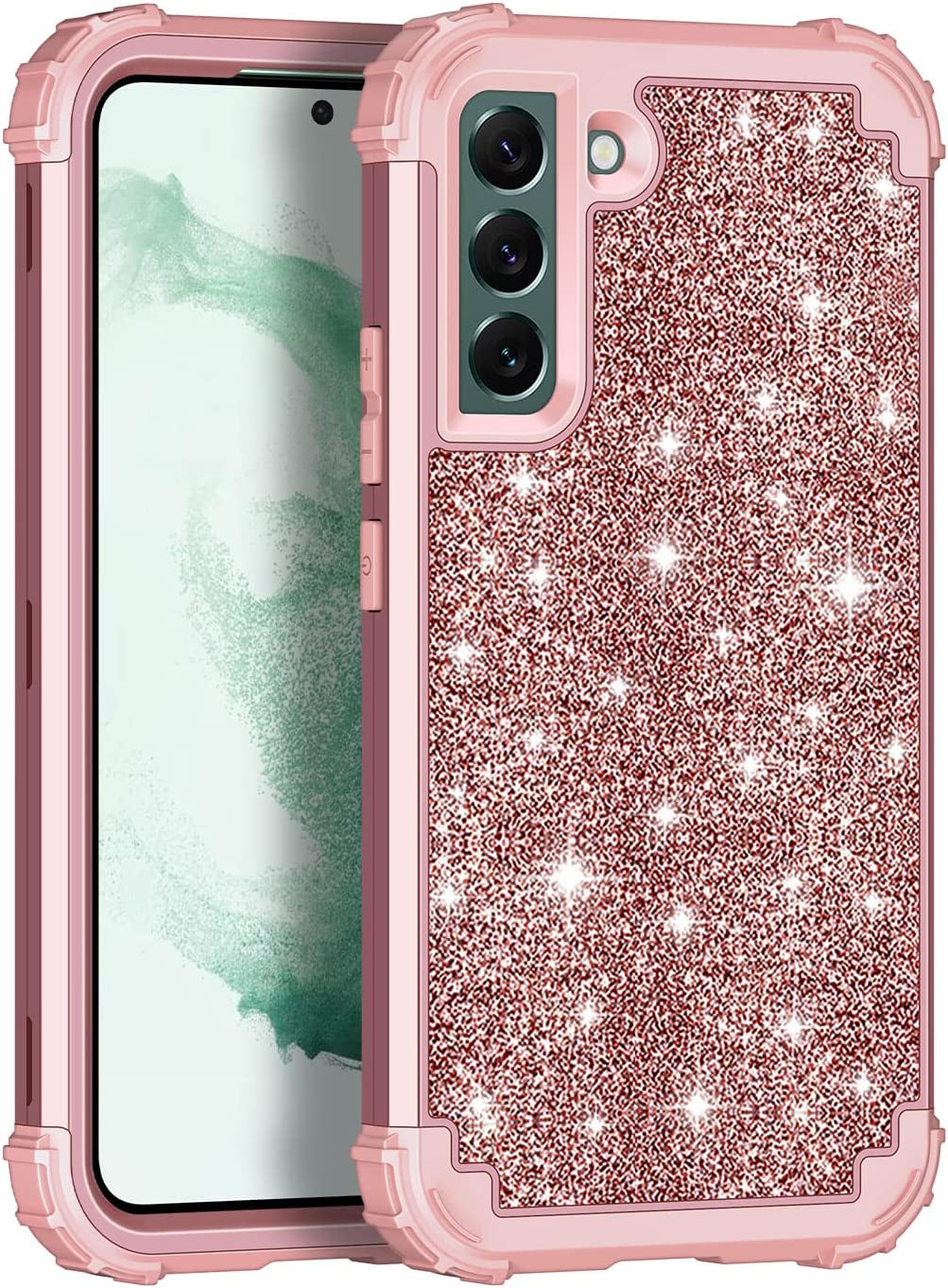 LONTECT for Galaxy S22 plus Case Shockproof 3 in 1Heavy Duty Rugged Hybrid Sturdy High Impact Durable Protective Cover Case for Samsung Galaxy S22 Plus/S22+ 5G 6.6 2022,Marble/Dark Purple  Lontect Shiny Rose Gold  