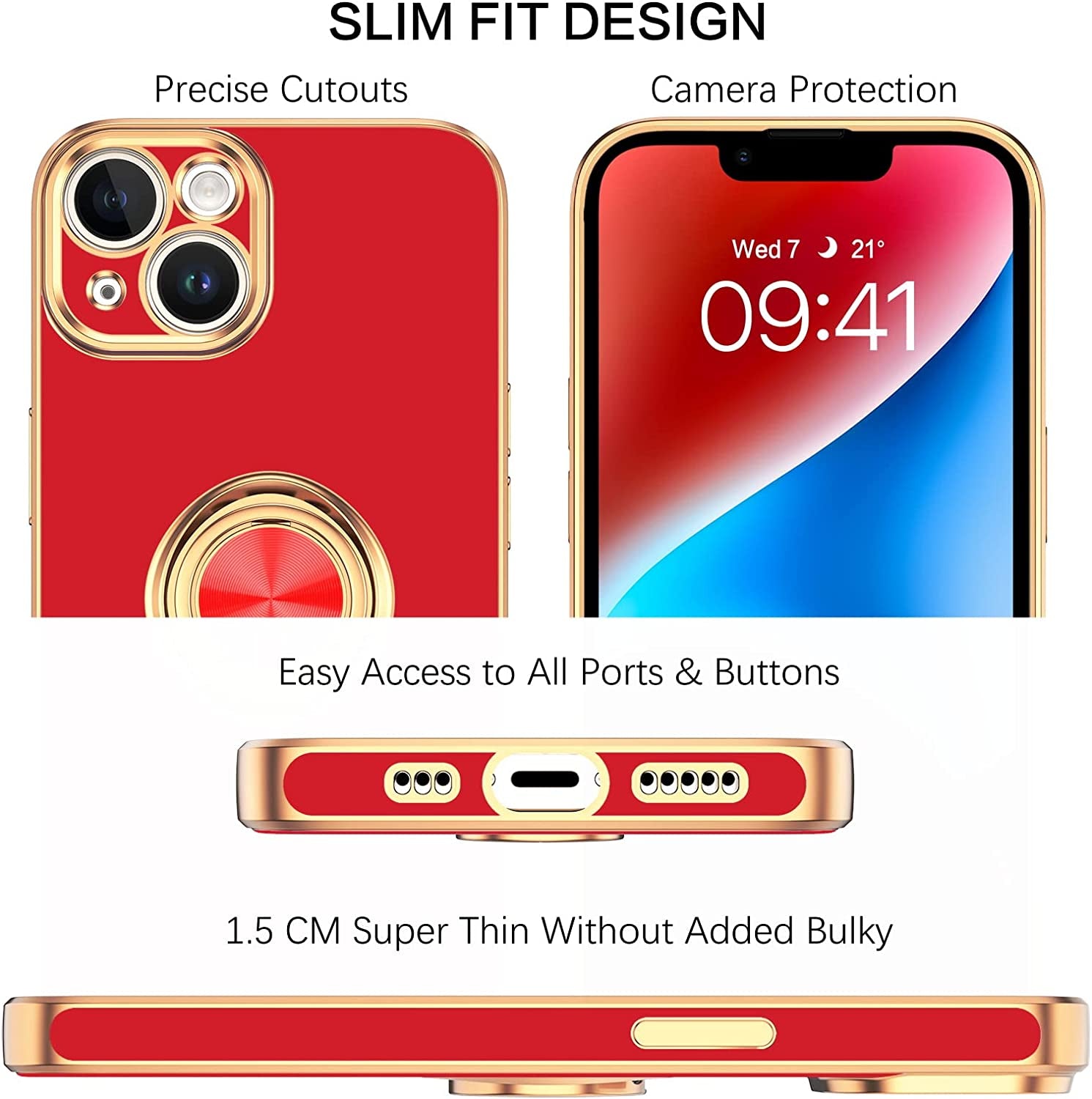 VENINGO Iphone 14 Case,Phone Cases for Iphone 14,Slim Fit Soft 360° Ring Holder Kickstand Magnetic Car Mount Supported Easy Clean Shockproof Protective Cover for Apple Iphone 14 6.1" 2022, Bright Red  VENINGO   
