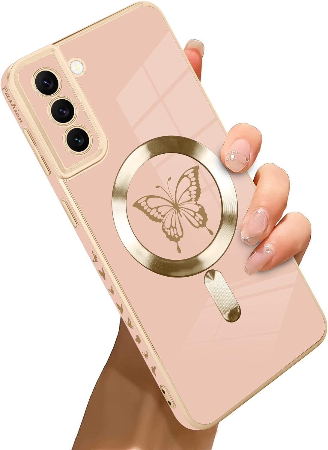 Bonoma for Samsung Galaxy S21 plus Case [Support for Magsafe] Butterfly Pattern Magnetic Plating Screen Protector Luxury Elegant Case Camera Protector Shockproof Protective Corner Back Cover -Blue  Bonoma Pink  