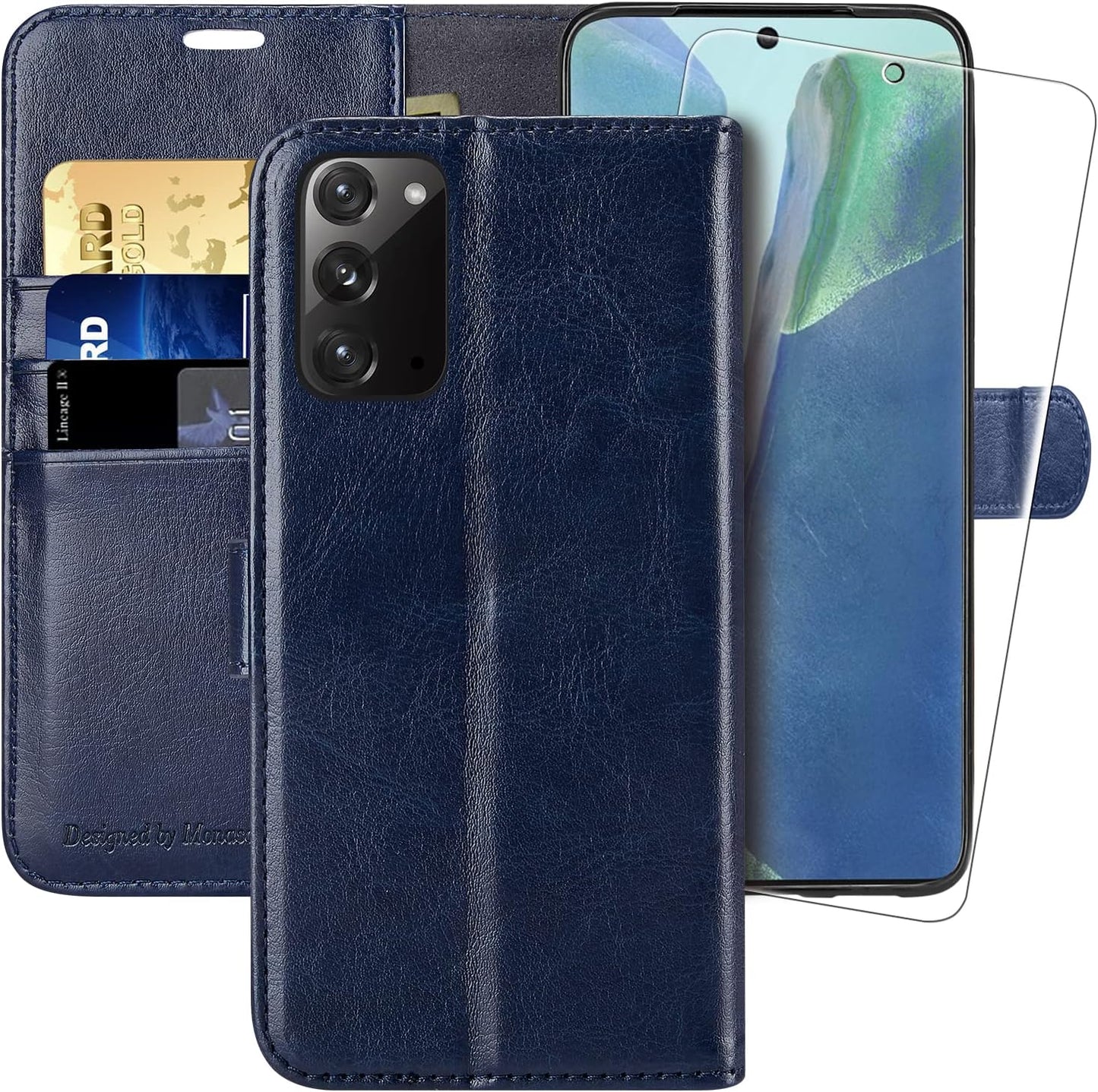 MONASAY Galaxy Note 20 5G Wallet Case, 6.7 Inch, [Included Screen Protector][Rfid Blocking] Flip Folio Leather Cell Phone Cover with Credit Card Holder for Samsung Galaxy Note 20 5G, Black  MONASAY Blue  