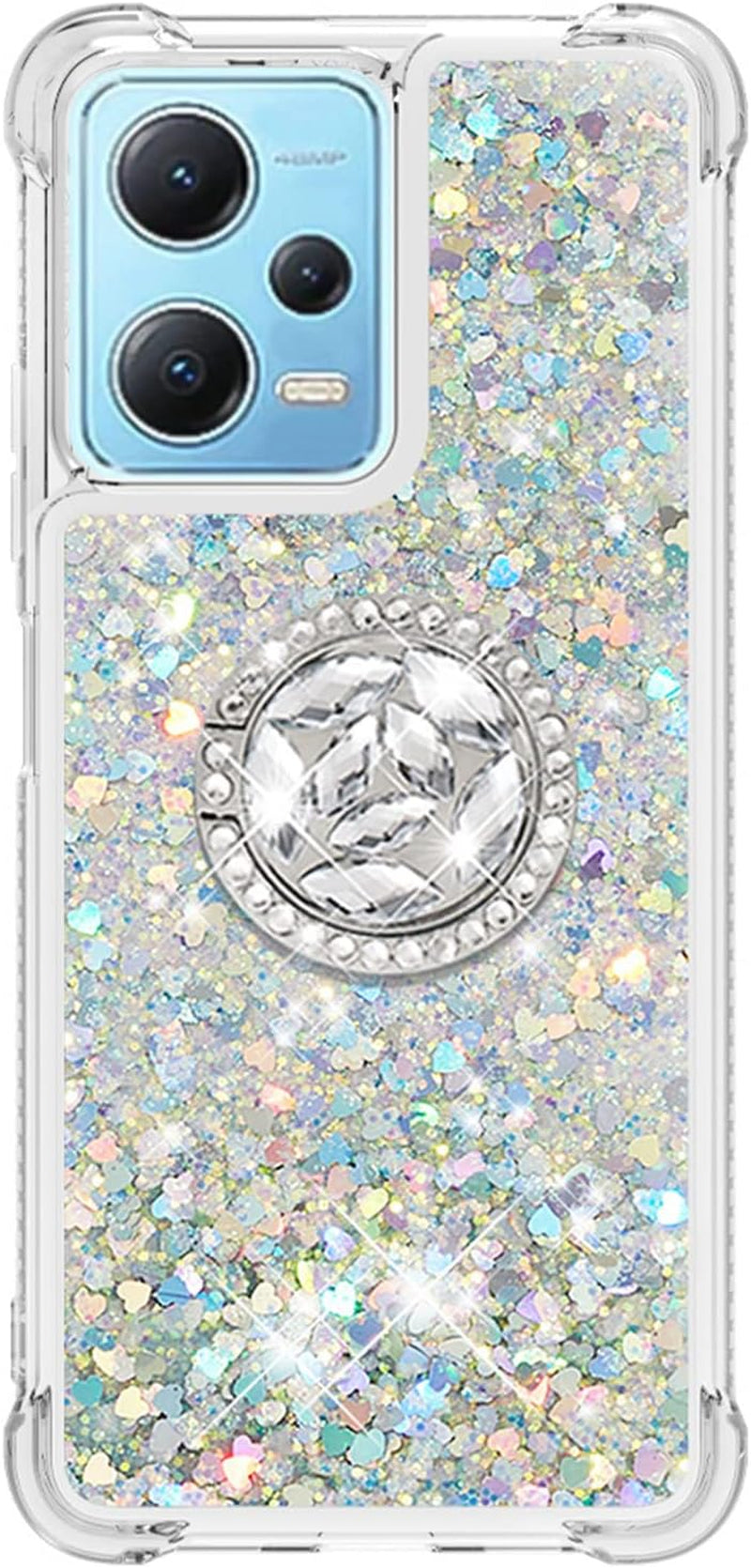Ephoou for Xiaomi Redmi Note 12 4G Glitter Case for Women Girls, Sparkle Flowing Clear Quicksand Waterfall Soft TPU Liquid Case Cover with Bling Diamond Ring for Xiaomi Redmi Note 12 4G Lsz-Silver  Ephoou   