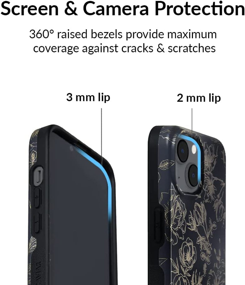 Velvet Caviar Designed for Iphone 14 Case Floral [10Ft Drop Tested] Compatible with Magsafe - Microfiber Lining (Grey, Rose Gold)  Velvet Caviar   