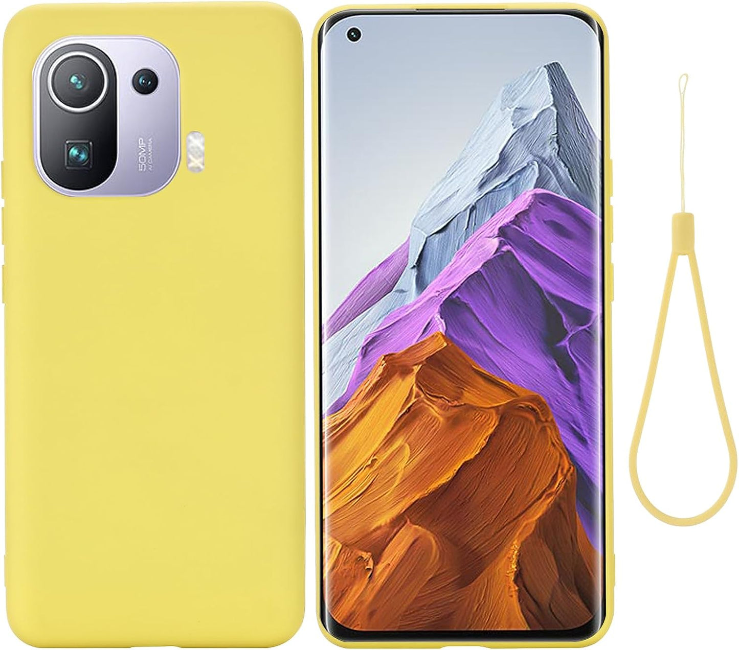 Case for Xiaomi Mi 11 Pro, Liquid Silicone Protective Phone Case for Xiaomi Mi 11 Pro with Silicone Lanyard, Slim Thin Soft Shockproof Cover for Xiaomi Mi 11 Pro Silicone Case Green  Generic Yellow Xiaomi Mi 11 Pro 
