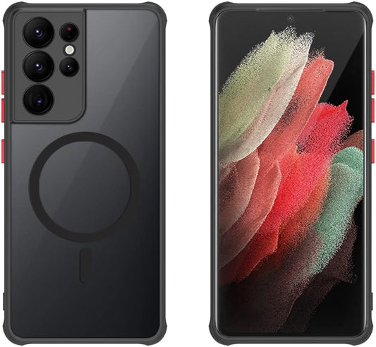 Aoliao7 Galaxy S21 Ultra Magnetic Case Compatible with Magsafe Wireless Chager, Anti-Fingerprints Black Semitransparent Screen & Camera Protection Shockproof Case for Galaxy S21 Ultra[S Pen Works]  AoliAo7   