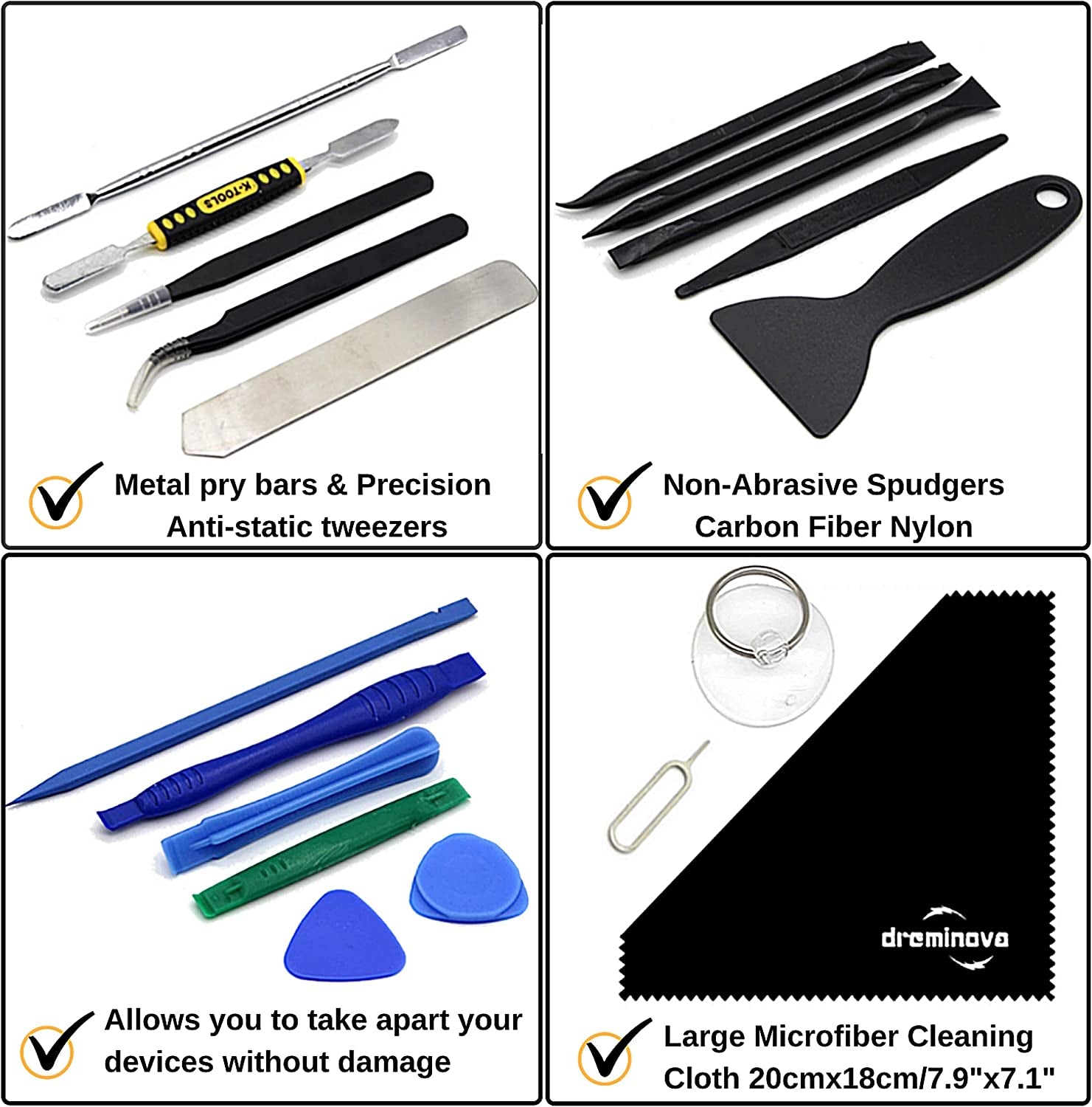 Opening Pry Tool Repair Kit with Anti-Static Wrist Strap ESD Safe Insulation Silicone Soldering Mat Heat Resistant Magnetic Work Pad, Bars, Spudgers, for Laptop Computer Electronics by DREMINOVA  DREMINOVA   