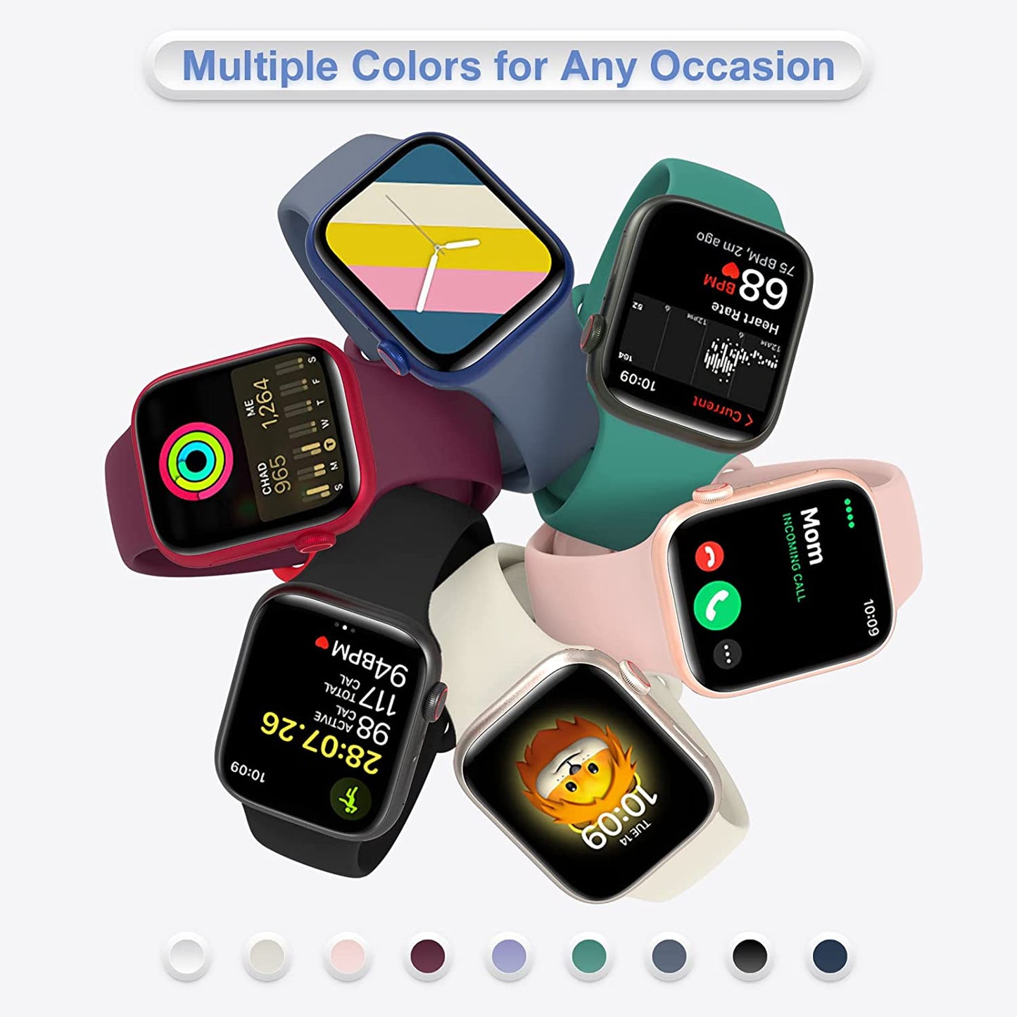 BRG 4 Pack Bands for Apple Watch Band Series Ultra SE 8 7 6 5 4 3 2 1 40Mm 38Mm 44Mm 42Mm 45Mm 41Mm 49Mm, Women and Men Sport Apple Watch Bands, Soft Silicone Strap Replacement for Iwatch Bands  BRG   