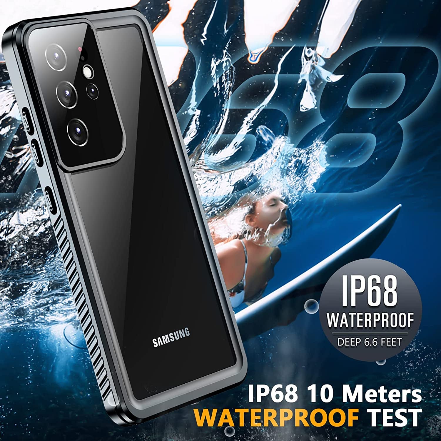 Temdan Samsung Galaxy S21 Ultra Case, [With Built-In Screen Protector & Camera Protector] [Full Body Waterproof] [Shockproof] [Dustproof] [Anti-Scratched] Clear Phone Case for S21 Ultra Case 5G Blue  Temdan   