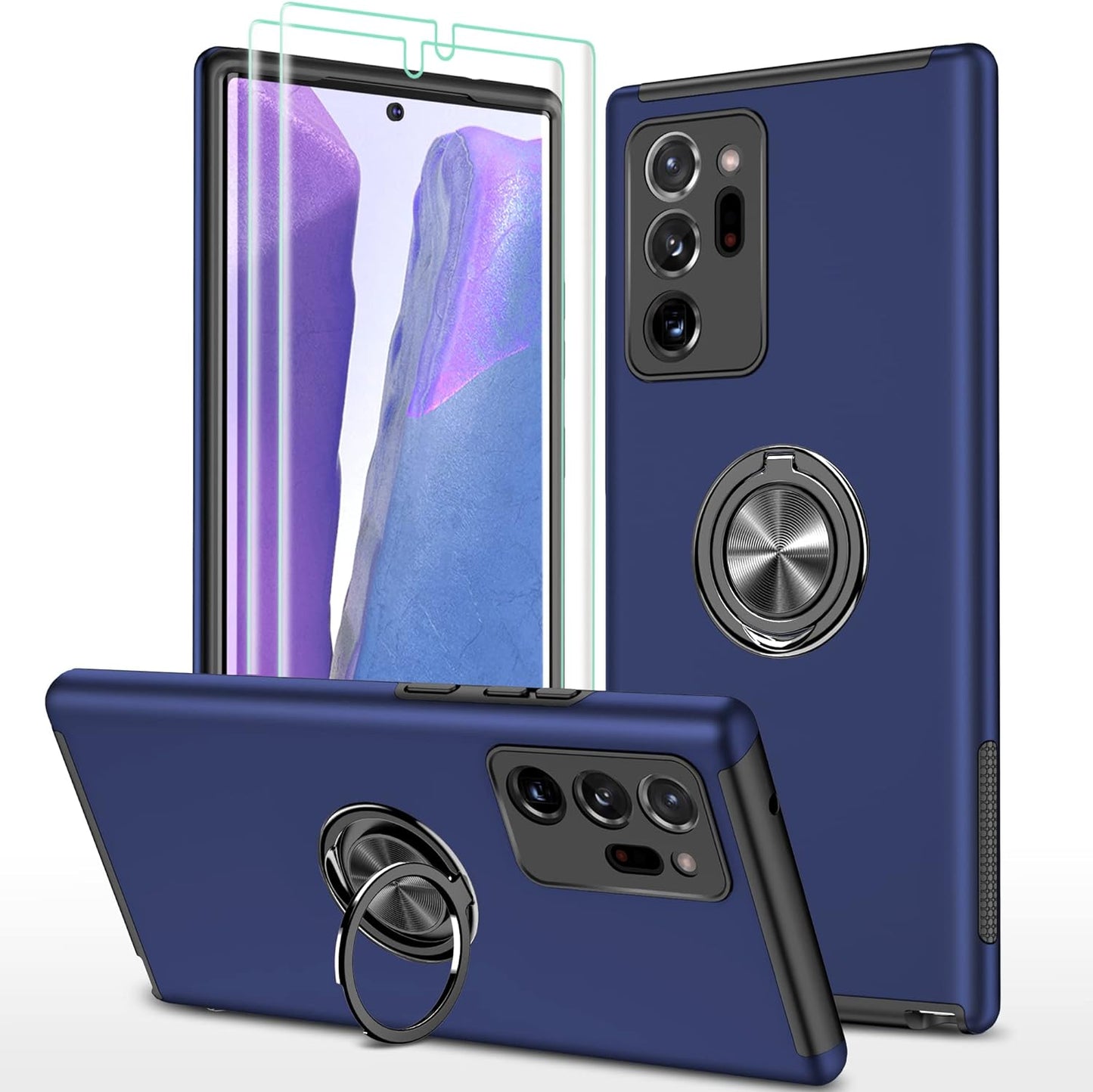 HONG-AMY for Note 20 Ultra Case, Galaxy Note 20 Ultra Case with Self Healing Flexible TPU Screen Protector [2 Pack], 3 in 1 Heavy Duty Protection Case for Samsung Note 20 Ultra 5G(Black/Grey)  HONG-AMY New Blue  