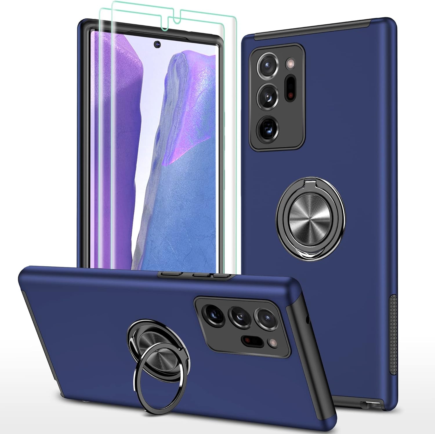 HONG-AMY for Note 20 Ultra Case, Galaxy Note 20 Ultra Case with Self Healing Flexible TPU Screen Protector [2 Pack], 3 in 1 Heavy Duty Protection Case for Samsung Note 20 Ultra 5G(Black/Grey)  HONG-AMY New Blue  