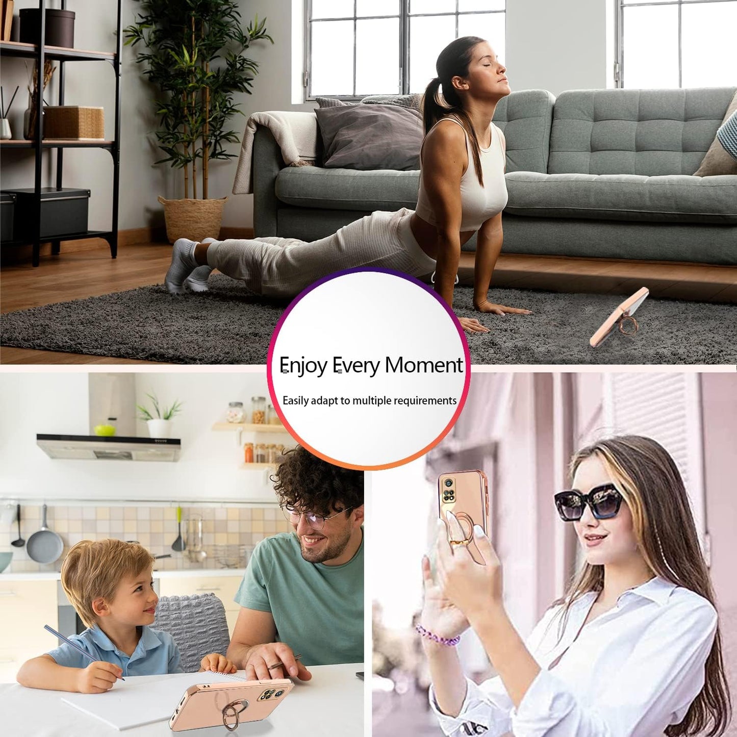 Wousunly Compatible with Xiaomi Mi 10T Case Ring Holder Magnet Green, Xiaomi Mi 10T Phone Case Xiaomi Mi 10T Pro Case Silicone Shockproof Plate Luxury Slim Cover (Xiaomi Mi 10T, Pink)  Wousunly   