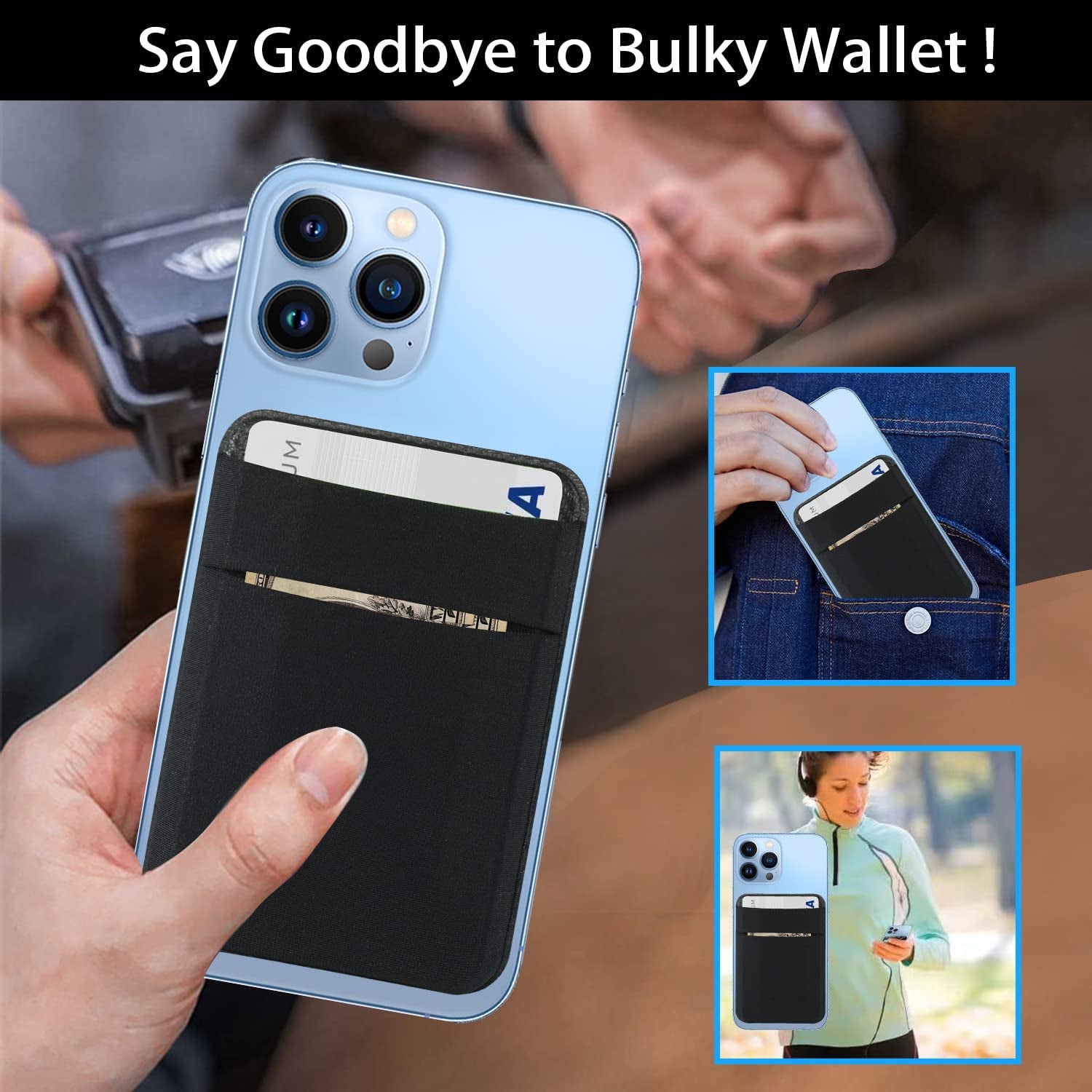 Yesdoes Magnetic Phone Card Holder,Compatible with Magsafe,Stretchy Lycra Double Pocket Wallet,Credit ID Card Cash Pouch,Mag Safe Phone Sleeve Case,Design for Iphone 14,13,12,Plus,Pro,Pro Max Black  YesDoes   