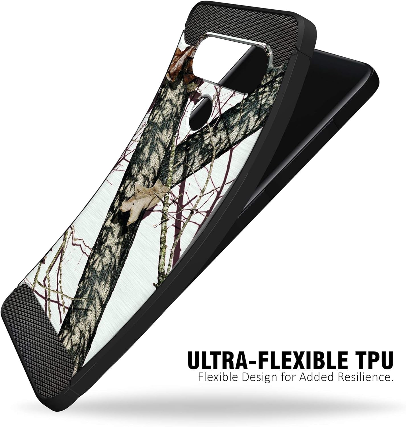 Cases on Deck White Case Compatible with [LG V40 Thinq] Hunters Series Slim No Bulk Carbon Fiber Texture Black Flexible TPU Material (Snow Hunters Camo)  CasesonDeck   