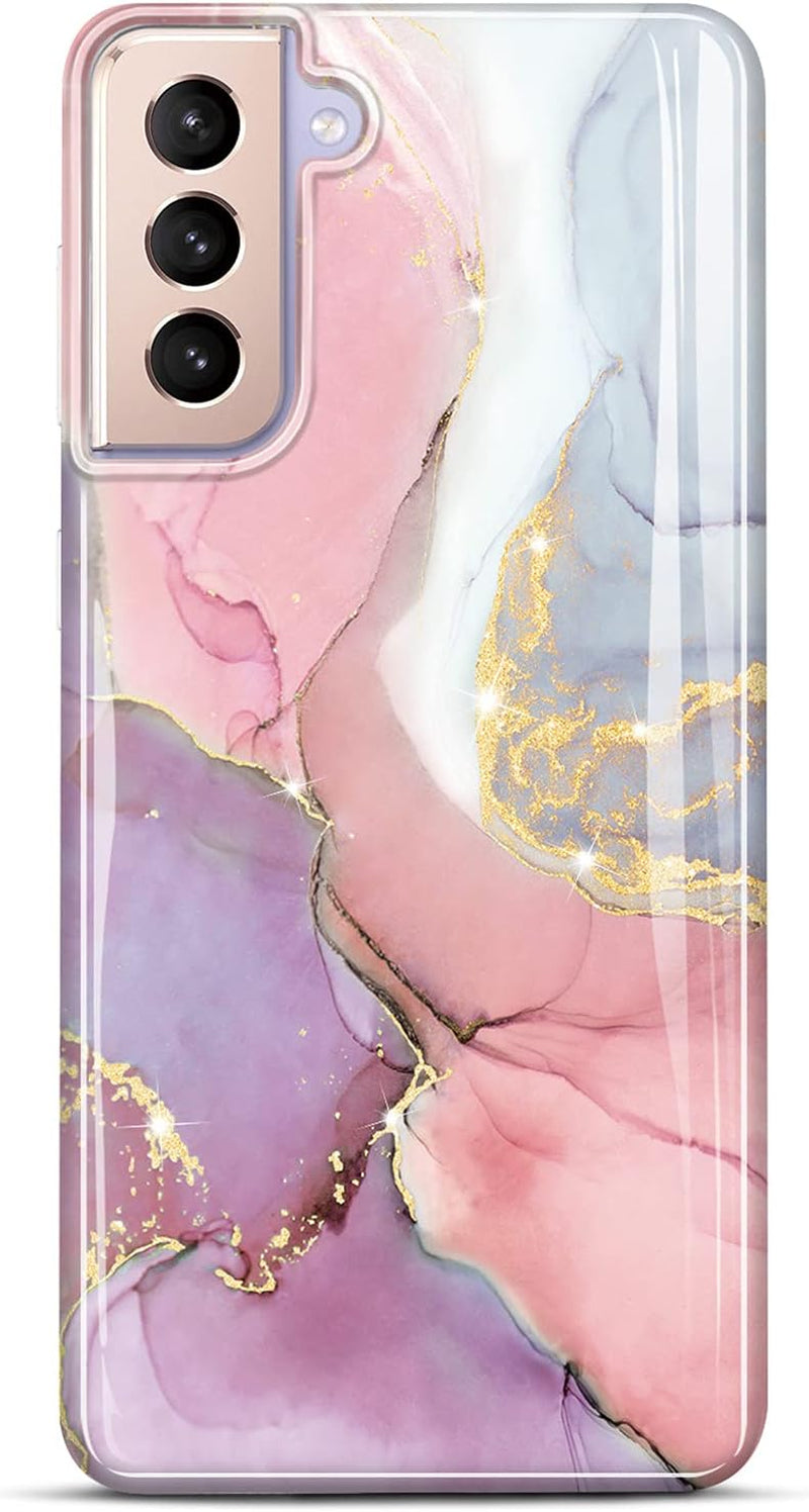 JIAXIUFEN Galaxy S21 Case Gold Sparkle Glitter Marble Slim Shockproof TPU Soft Rubber Silicone Cover Phone Case for Samsung Galaxy S21 5G 6.2 Inch 2021 Blue  JIAXIUFEN Pink Purple  