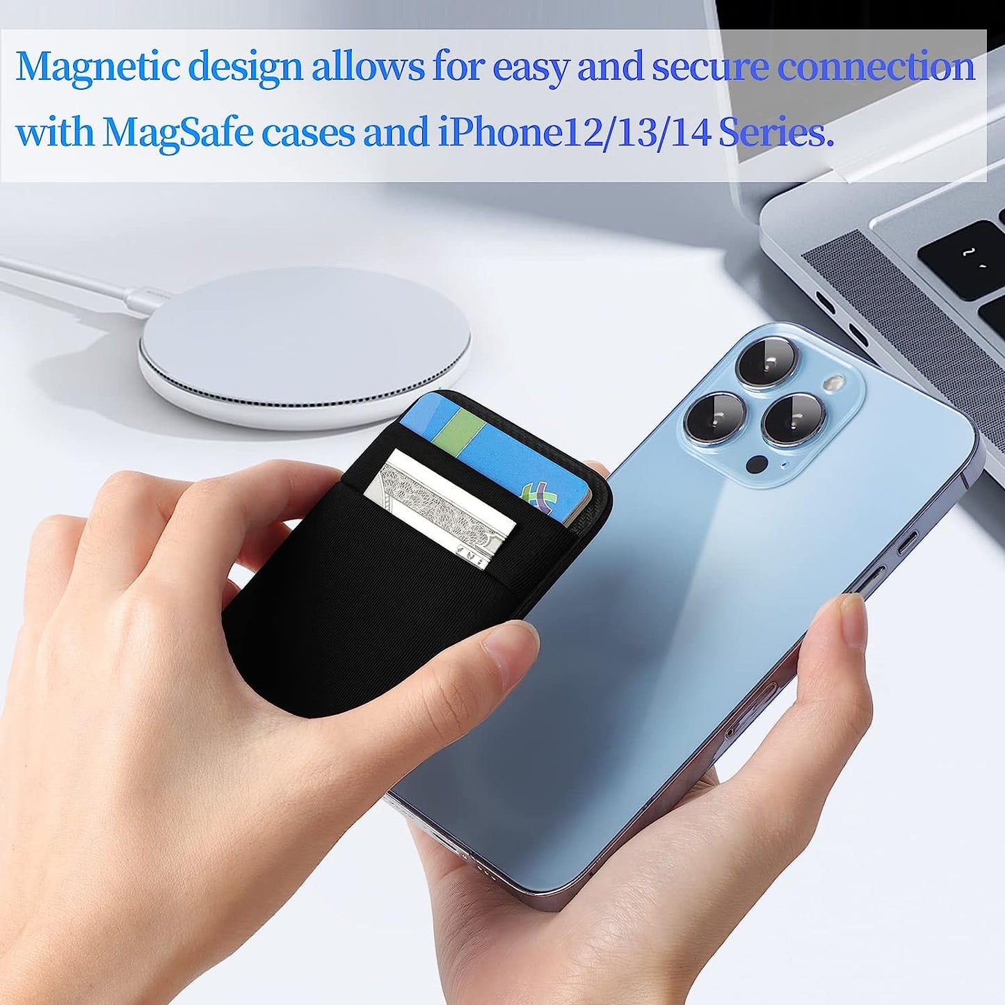 Senose Magnetic Wallet Compatible for Magsafe, Lycra Phone Card Holder Double Layer Card Wallet Compatible for Iphone 14 Pro Max/14 Pro/14/13 Pro Max/13 Pro/13/12 Pro Max/12 Pro/12 (Black)  Senose   