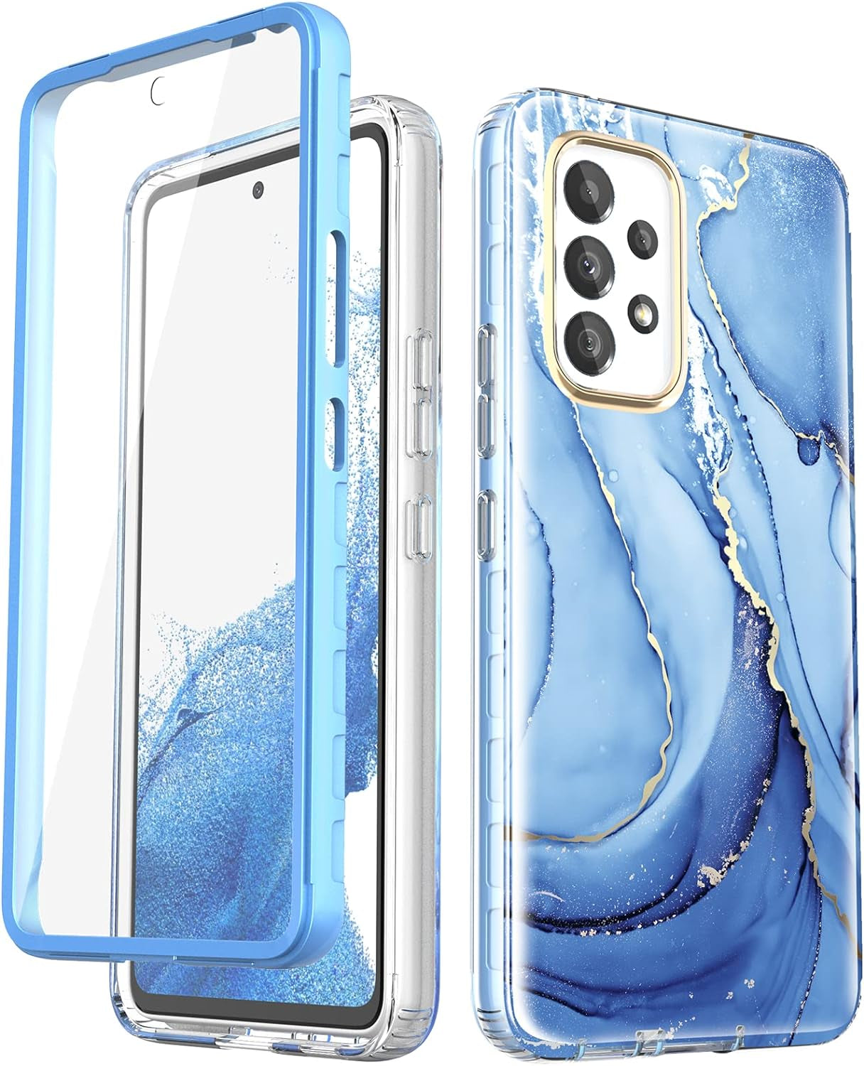 Chvelop Case Compatible with Samsung Galaxy A53 5G (2022 Released), Marble Stylish Slim Soft TPU, Full Body Protective with Built-In Screen Protector, Shockproof Cover for A53, 6.5 In, River/Purple  Chvelop Blue Ygl Samsung Galaxy A53 5G 
