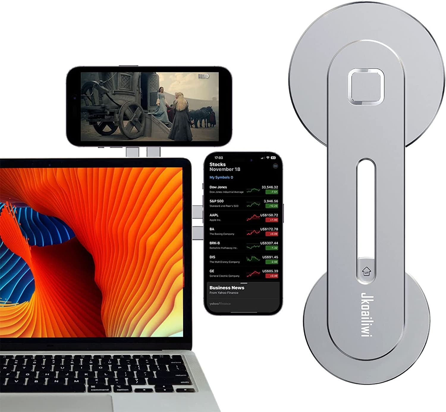 Jkoailiwi Dual Screen Magnetic Phone Holder for Laptop - Adjustable Slim Phone Mount for Monitor'S Top and Side - Computer Extension Bracket for Tesla, Magsafe Iphone 14/13/12 & All Phones, Black  Jkoailiwi Space Silver  