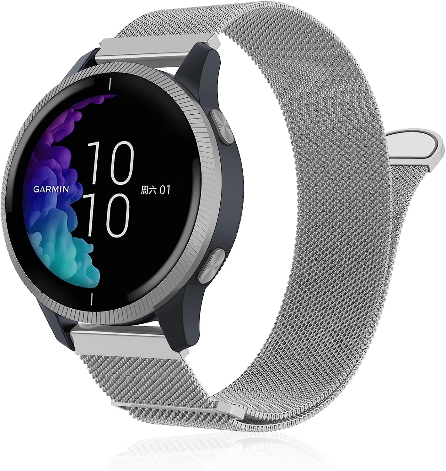 Sunnyson Milanese Metal Bands Compatible with Garmin Vivoactive 3/ Vivoactive 3 Music/ Garmin Venu/ Venu Sq Watch Band,20Mm Watch Band Mesh Stainless Steel Replacement Strap for Garmin Venu 2 Plus/Forerunner 245/ Forerunner 645 Women Men  Sunnyson Silver  