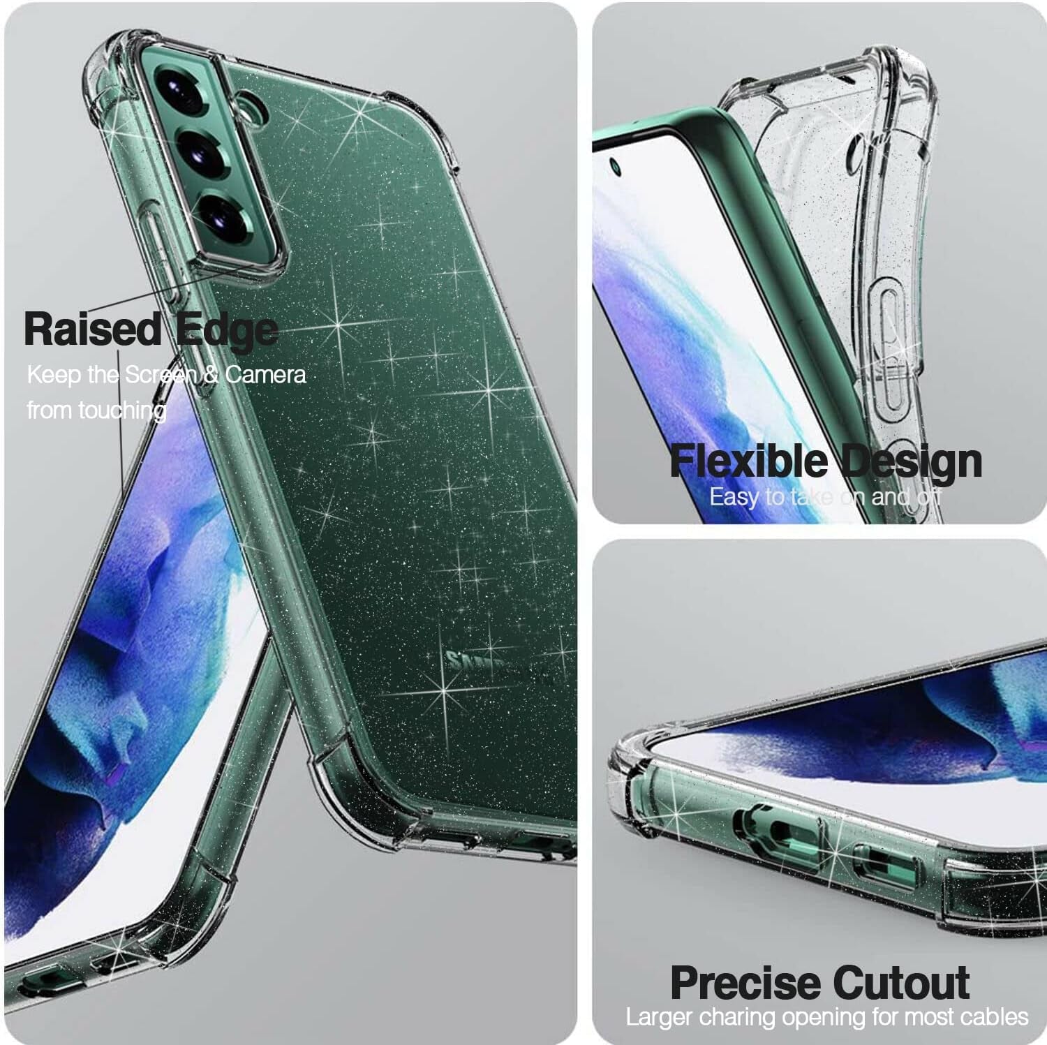 KIOMY Galaxy S22 5G Glitter Case for Girl Women Shockproof Bumper Protective Clear Cell Phone Back Cover with 4 Corners for Samsung Galaxy S22 5G Sparkle Shiny Slim Fit Flexible Luxury Sparkly  KIOMY   