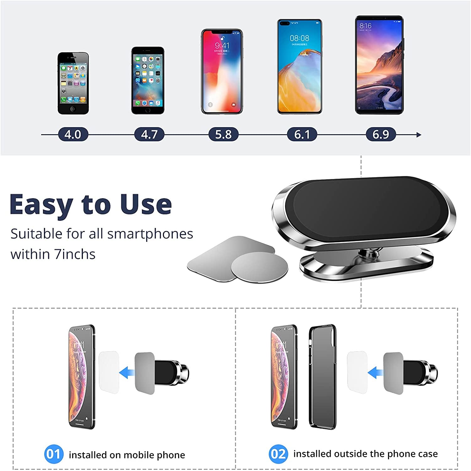 [2-Pack] Magnetic Phone Mount for Car, FONKEN Car Phone Holder Mount [Stronger 8X Magnets] 360°Rotation Universal Dashboard Phone Holder Magnetic Car Mount for Iphone 13/12 Pro, Samsung, LG All Phones  FONKEN   